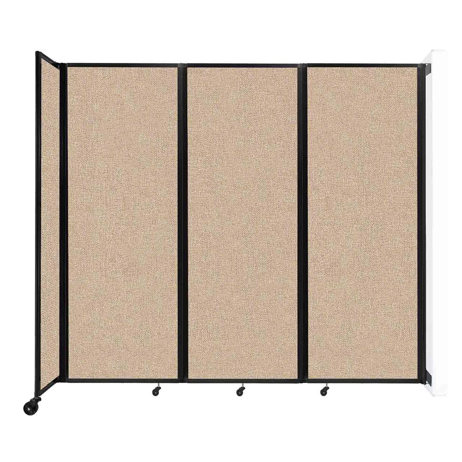 Wall-Mounted Folding Room Divider 360° - Adjustable Widths with Locking Wheels | Beige Fabric Panels (Up to 8'6