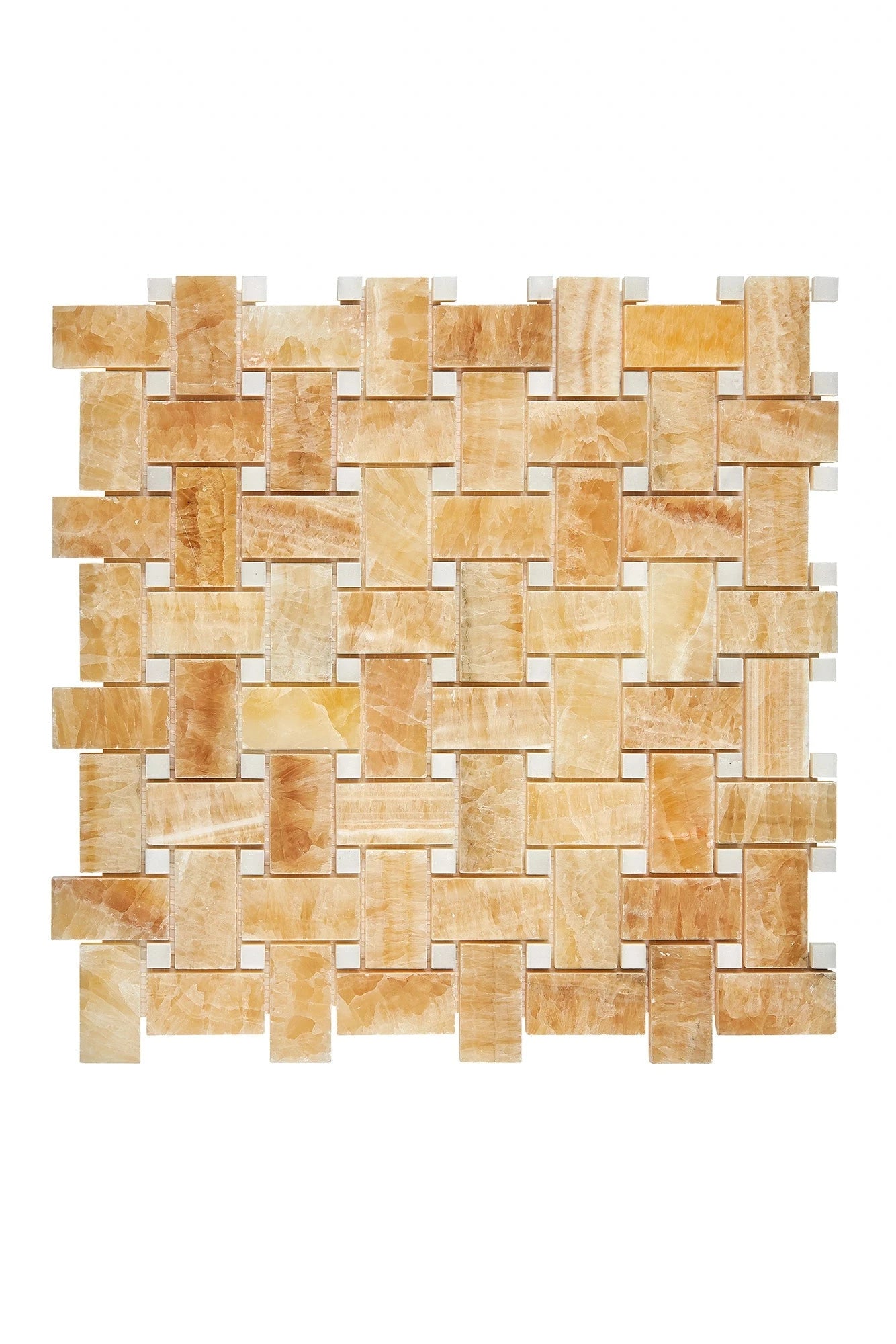 Premium Honey Onyx Stone Basketweave Mosaic Tile with White Dots - Polished Natural Stone Wall & Floor Tile for Bathroom, Kitchen Backsplash, and Shower Decor