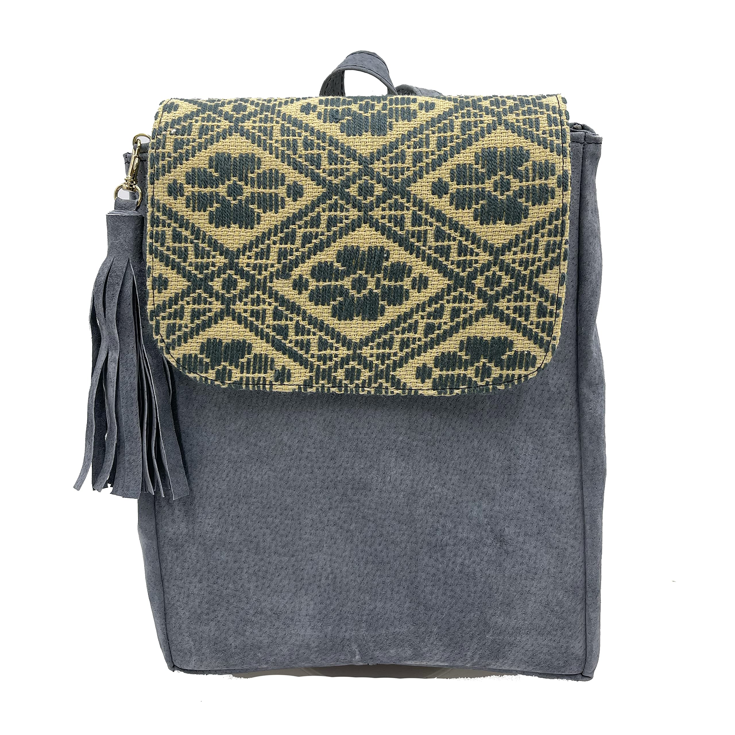 Handmade 'María' Leather Backpack with Mexican Embroidery – Unique Grey Artisan Bag by Jühue Artesanal | Perfect for Travel, Work & Everyday Use | Made in Mexico