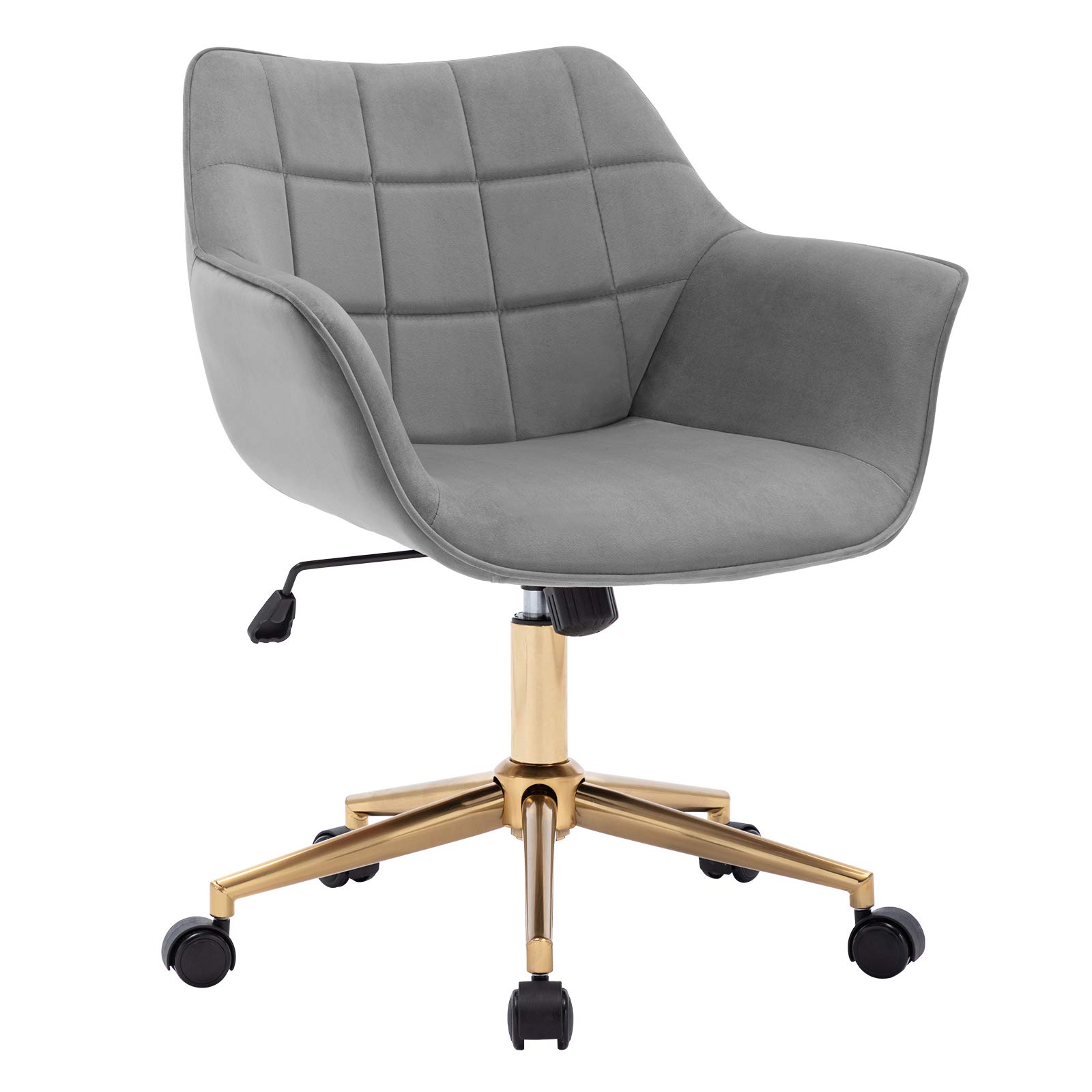 Duhome Modern Velvet Office Chair with Gold Metal Base - Mid Back Ergonomic Computer Desk Chair with Adjustable Swivel & Wheels - Home Office Task Chair with Arms (Grey Velvet) for Workstation, Gaming & Study