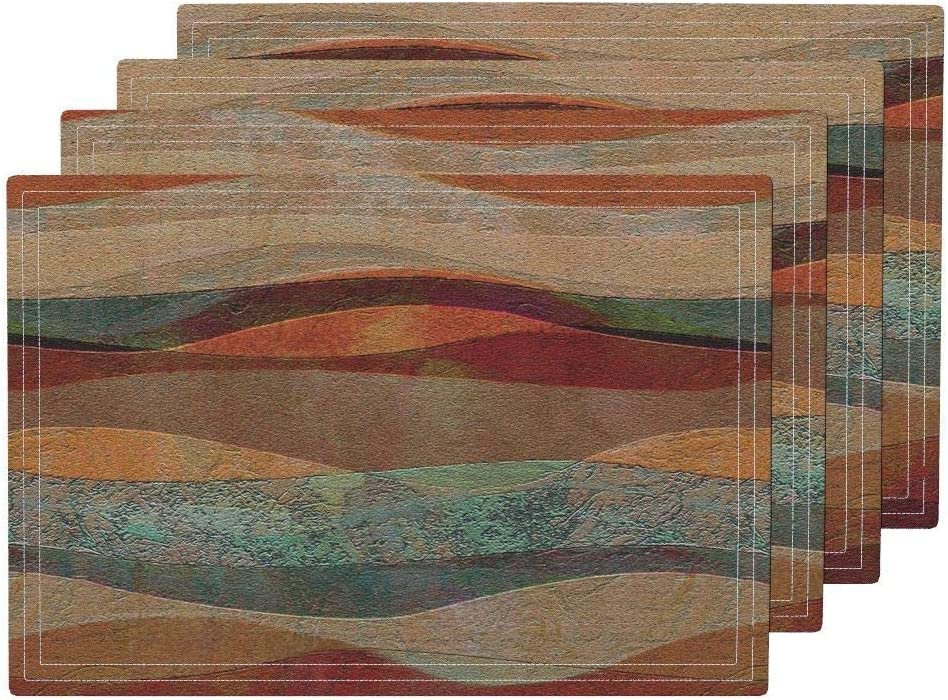 Southwestern Placemats Set of 4 - Heat Resistant & Washable Dining Table Mats with Travertine Sandstone Stripes & Turquoise Arizona Pattern - Perfect for Southwestern Decor, Kitchen, and Dinner Parties