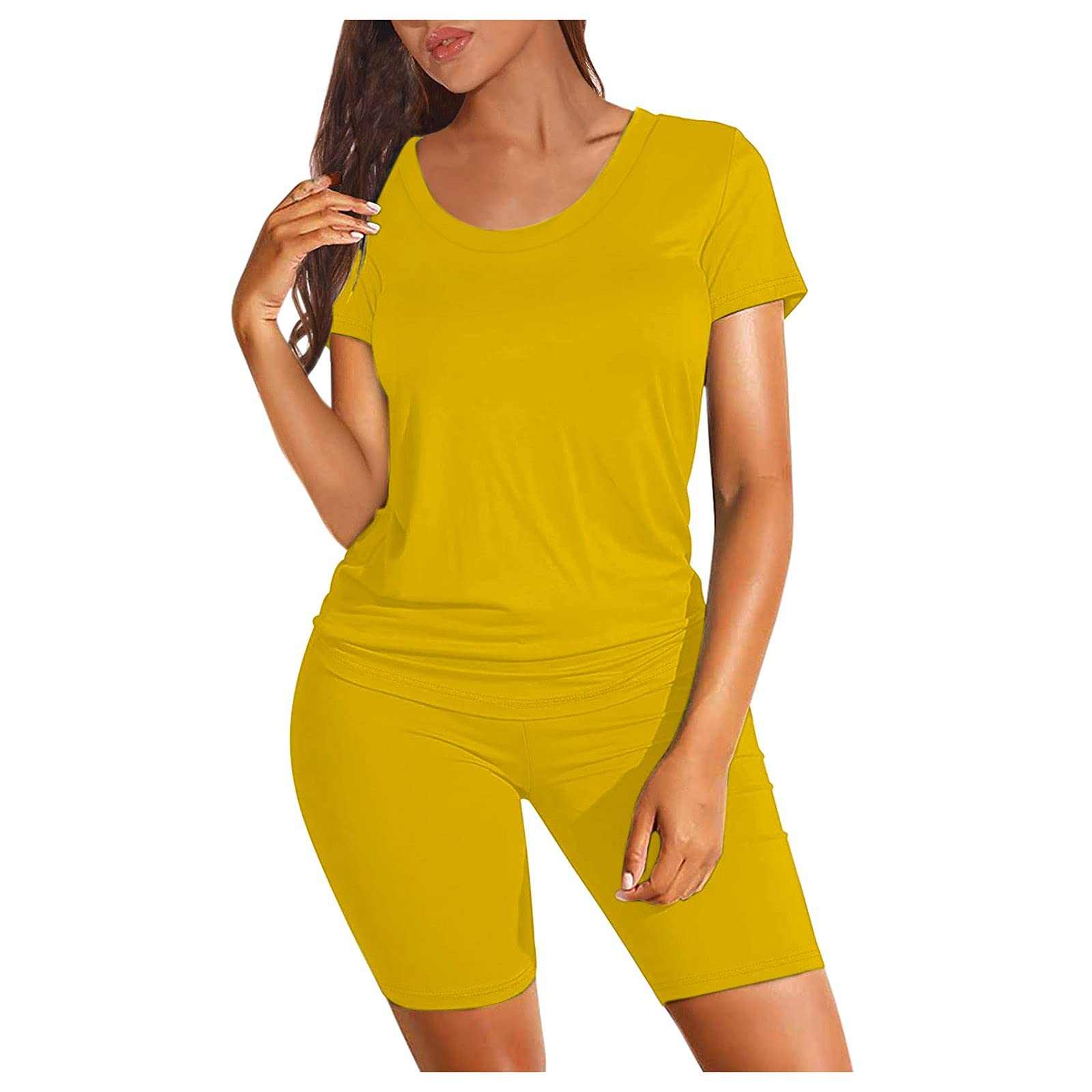 2-Piece Women's Short Set - Short Sleeve Top & Biker Shorts for Running, Yoga, Workout | Comfortable Jogger Suit for Gym, Lounge & Summer Outfits