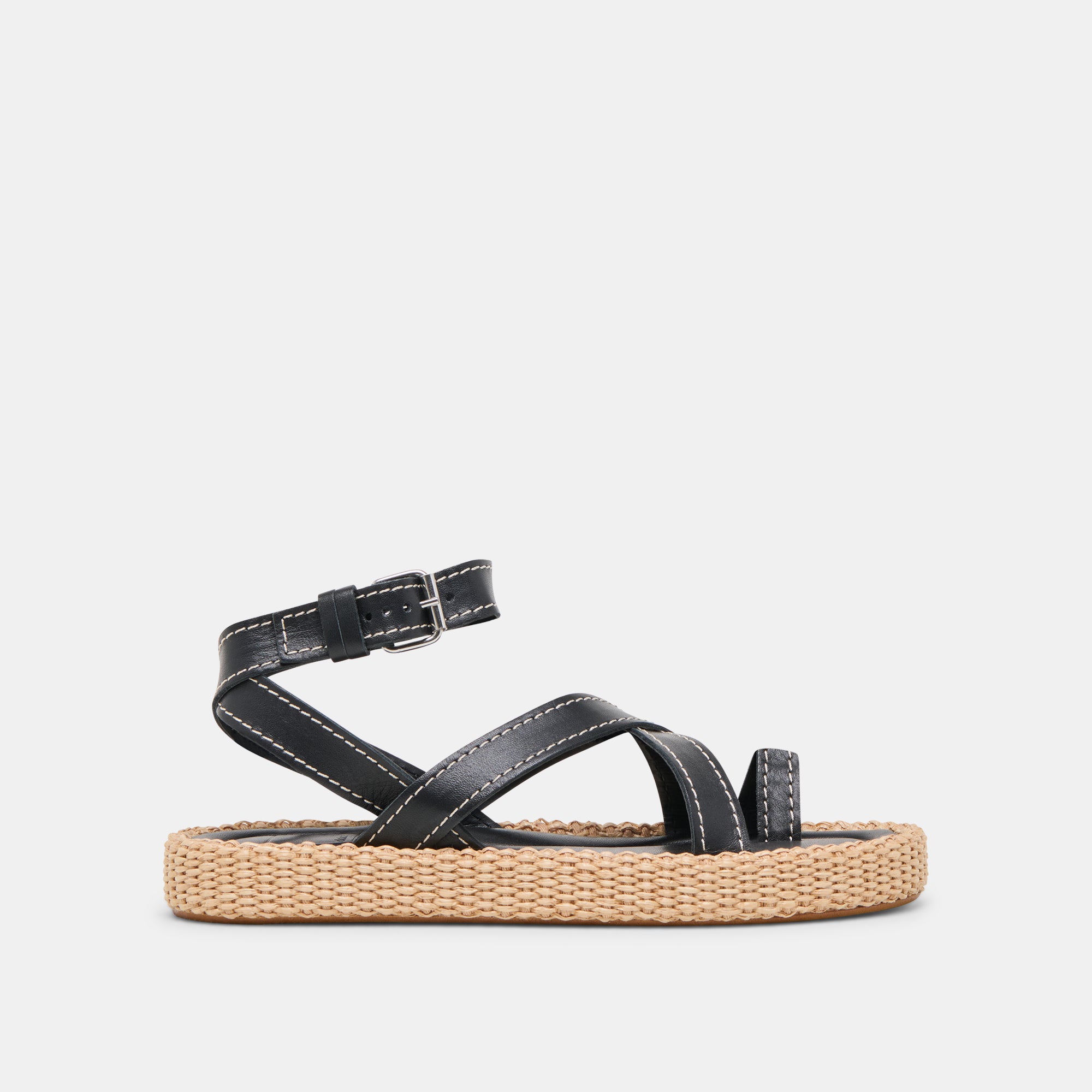 ROXIE Women's Black Leather Sandals - Comfortable & Stylish for Summer, Beach, and Casual Outings