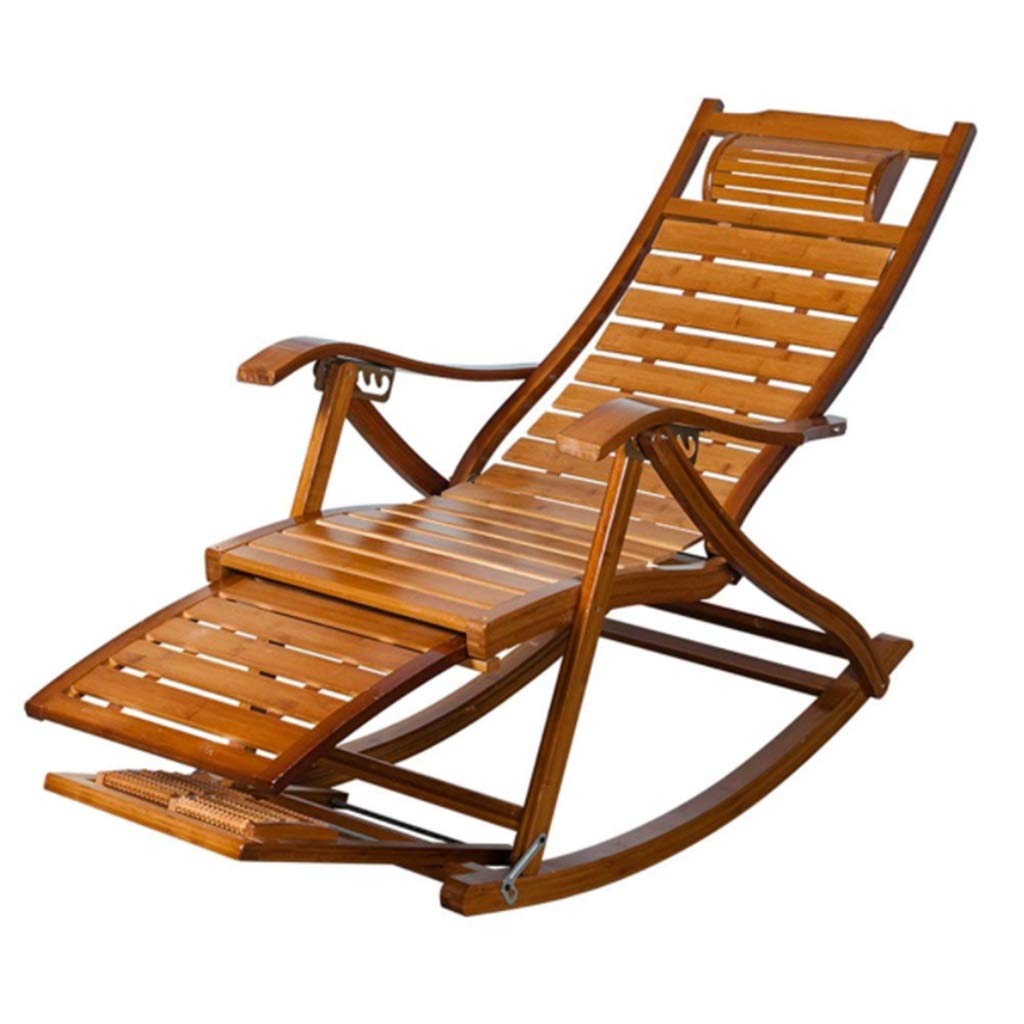 XEWNEG Foldable Bamboo Rocking Chair with Adjustable Backrest & Foot Massager - Multi-Functional Patio Recliner for Elderly & Outdoor Relaxation | Perfect for Garden, Porch, and Senior Comfort