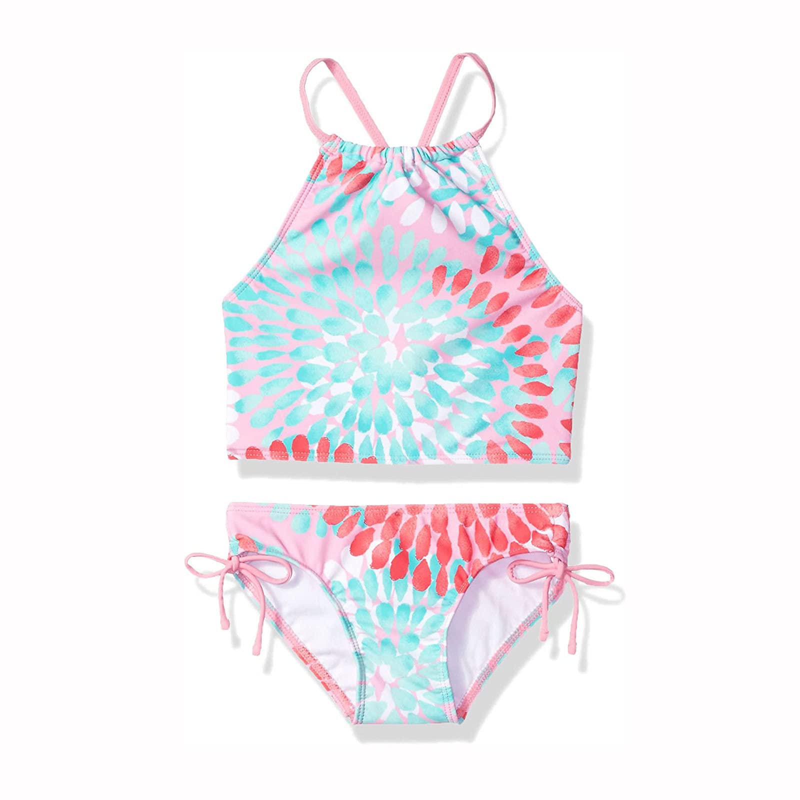 Girls 2 Piece Swimsuits Halter Sport Tankini Set - Floral Daisy Print Bikini for Beach & Pool - Comfortable Swimwear for Active Girls (Ages 5-12) | Perfect for Swimming Lessons, Vacation & Summer Activities