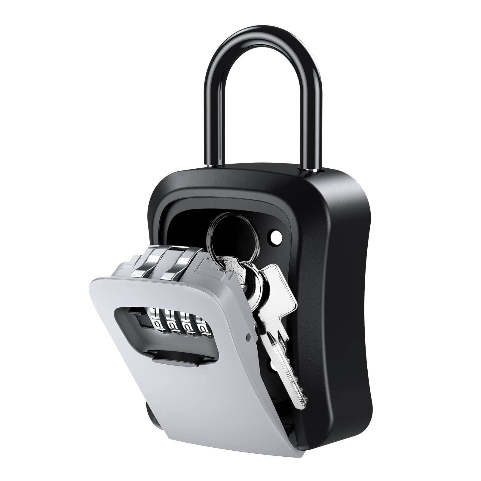 ORIA 4 Digit Combination Key Lock Box - Wall Mounted Key Safe with Shackle for House, Car & Office Keys (Holds 5 Keys, Silver) - Perfect for Home Security, Vacation Rentals & Property Management