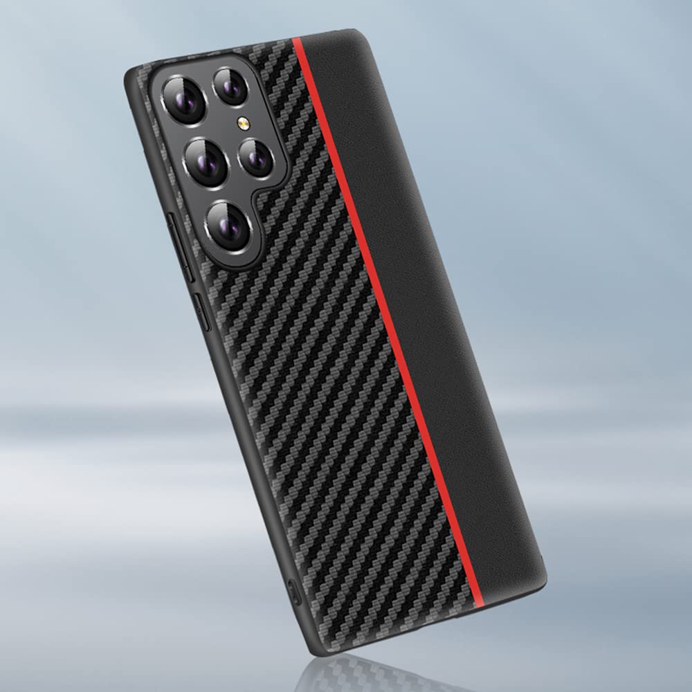 Premium Shockproof Carbon Fiber Case for Samsung Galaxy S22 Ultra - Slim Luxury Design with Anti-Slip Grip (Red) | Perfect for Daily Protection, Outdoor Activities & Travel