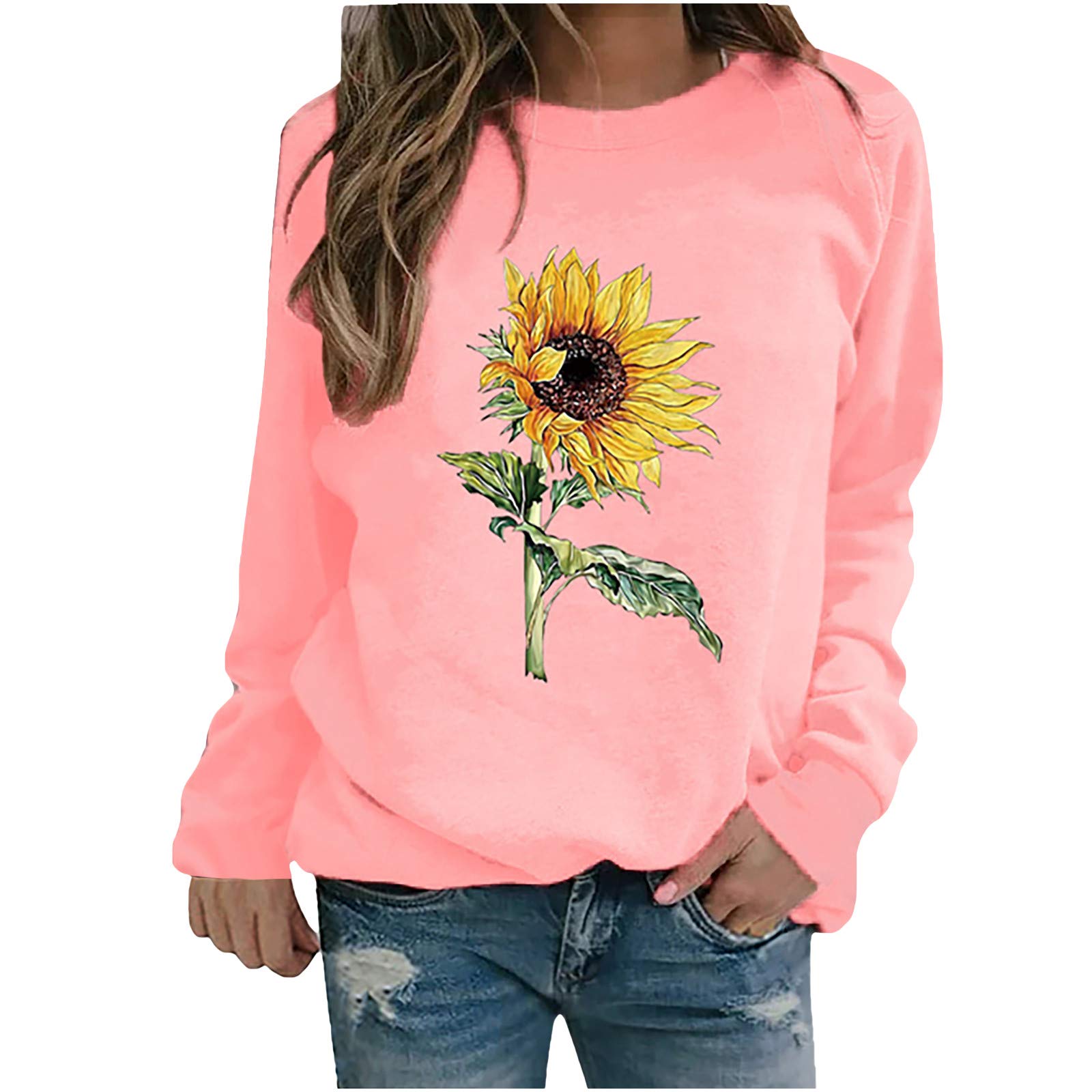 Elegant Women's Crewneck Long Sleeve Pullover Blouse - Floral Printed Lace Patchwork Tops for Casual Wear, Office & Date Night Outfits