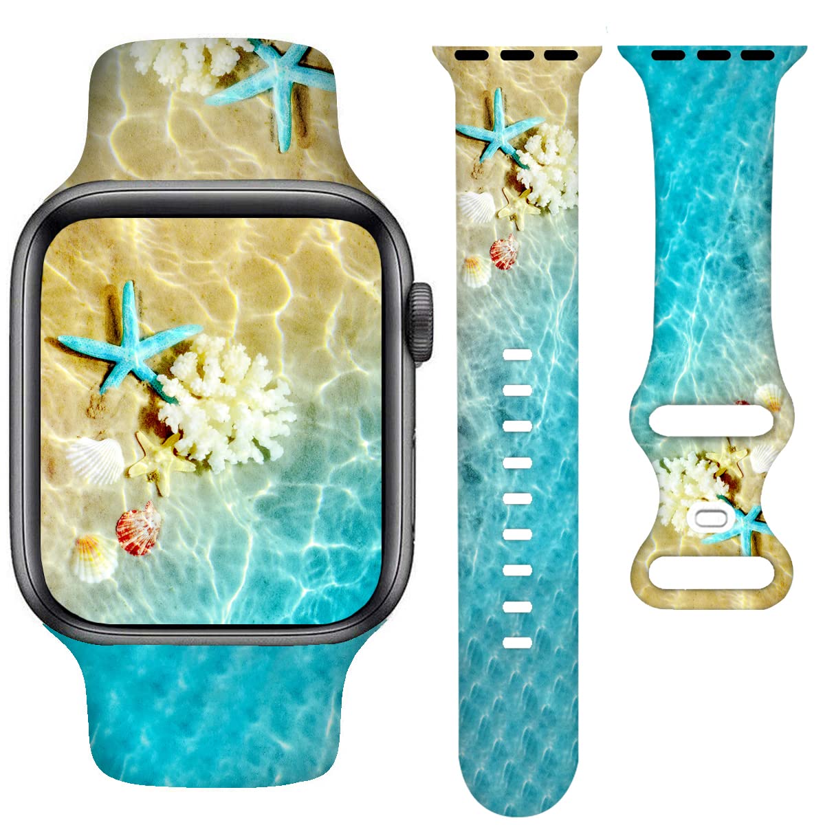 38mm 40mm 41mm 42mm Cute Beach Silicone Watch Band - Soft Replacement Strap for Apple Watch & Smartwatches, Unisex Waterproof Wristband for Women Men - Perfect for Swimming, Surfing & Summer Vacation Gifts