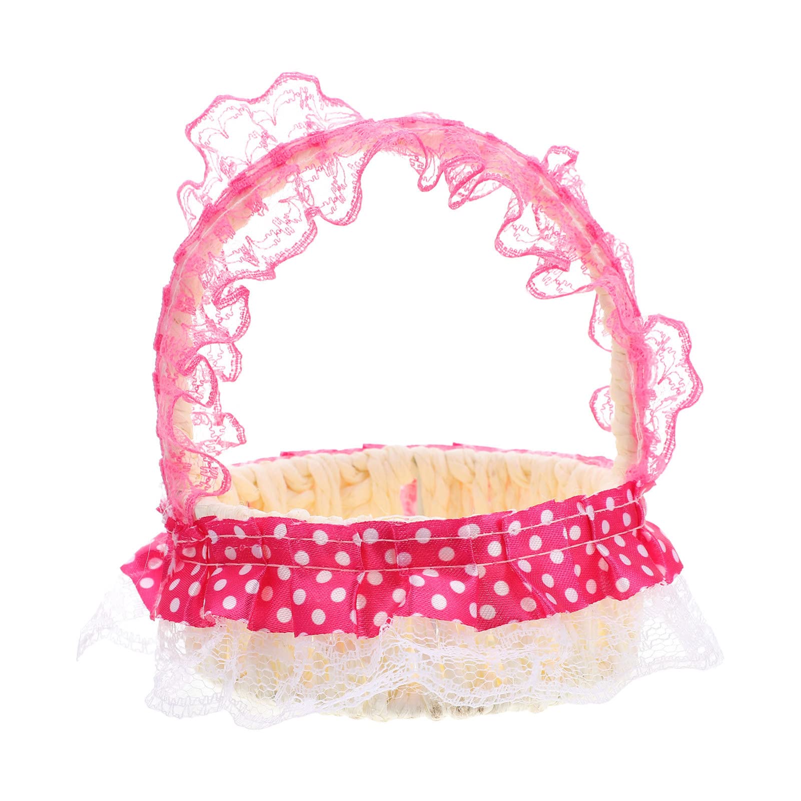 YARNOW Wicker Rattan Flower Basket with Handle - Elegant Lace Petal Wedding Flower Girl Basket, Candy Storage & Home Decor (Pink) | Perfect for Weddings, Baby Showers & Rustic Home Decoration