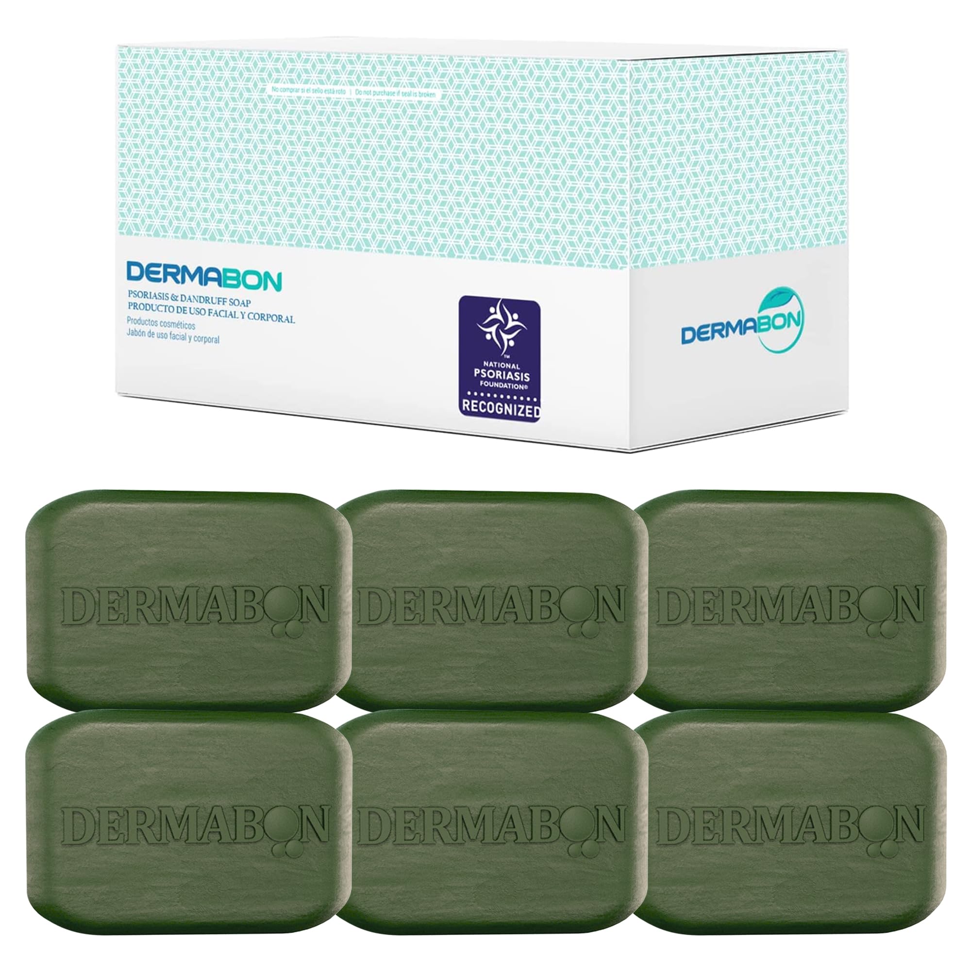 Dermabon Psoriasis Cleanser & Eczema Soap with 2% Coal Tar | Dermatologist Recommended for Seborrheic Dermatitis | Soothes Itching, Reduces Inflammation & Moisturizes Dry Skin | Daily Use for Scalp & Body Care - 6 Pack