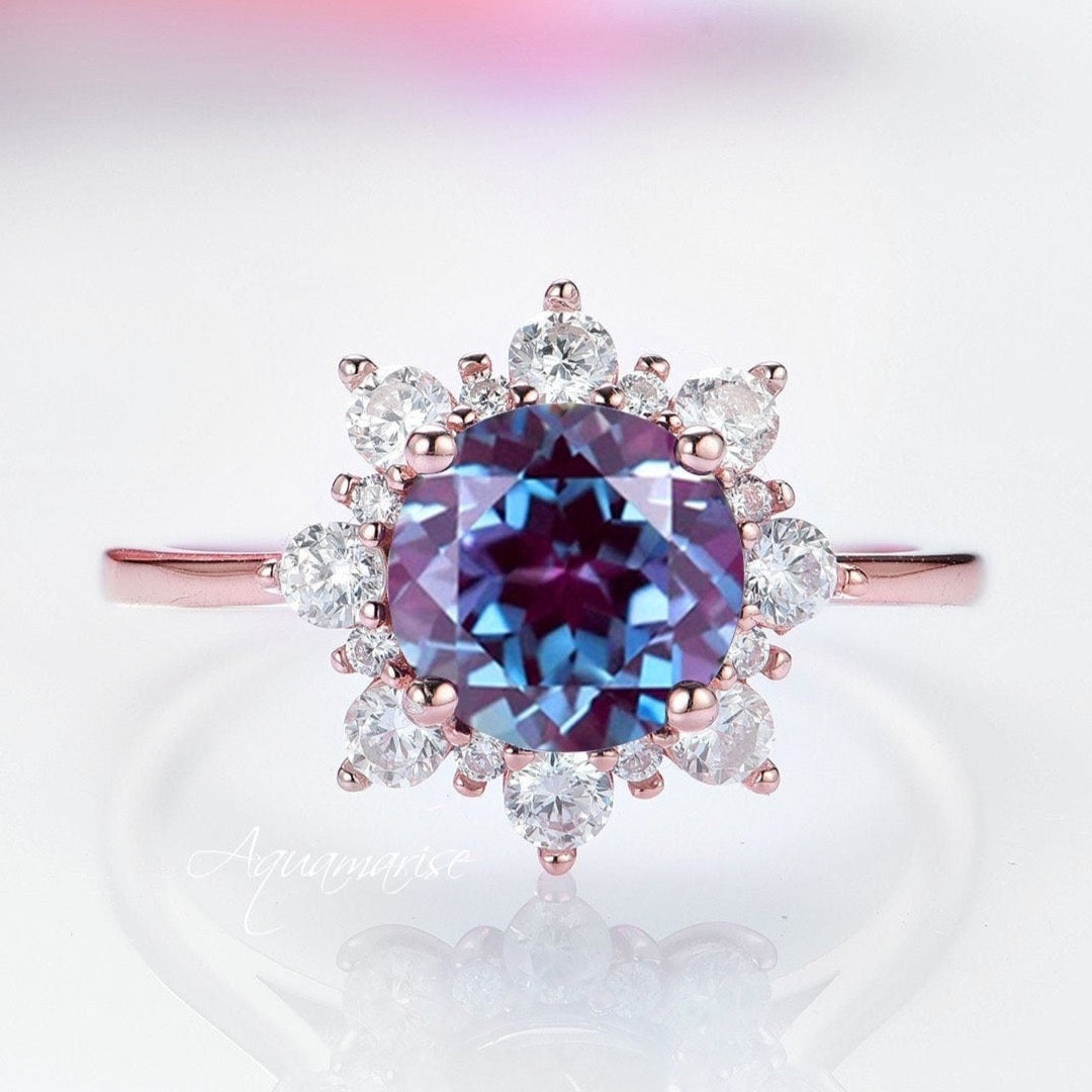 14K Rose Gold Vermeil Snowflake Alexandrite Ring - Elegant Jewelry for Christmas, Winter Weddings & Special Occasions