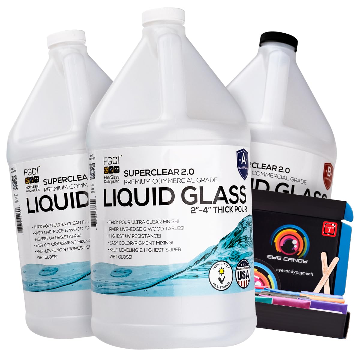 3 Gallon Deep Pour Epoxy Resin Kit - Super Clear Liquid Glass for 2-4 Inch Casting | Heat & UV Resistant, Bubble-Free, Food Safe Low Viscosity Epoxy with Mica Powder Variety Kit | Perfect for River Tables, Bar Tops, Woodworking & Art Projects