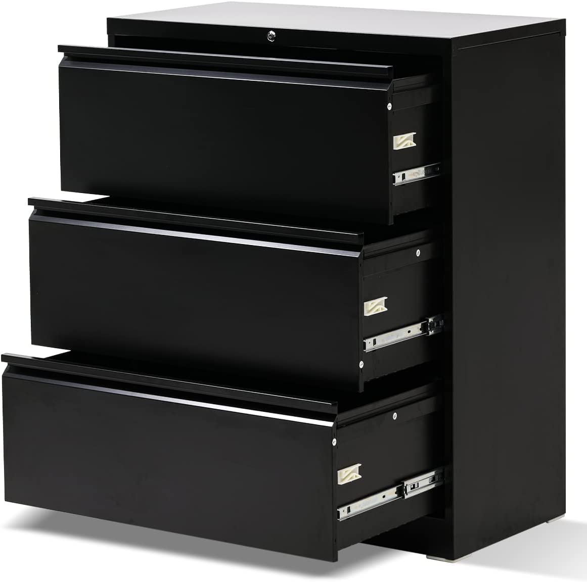3-Drawer Lateral File Cabinet - Metal Office Filing Cabinet with Adjustable Hanging Bars, Locking Drawers for Letter & Legal Size Files - Black by GEDELITE - Perfect for Home Office, School, or Business Organization
