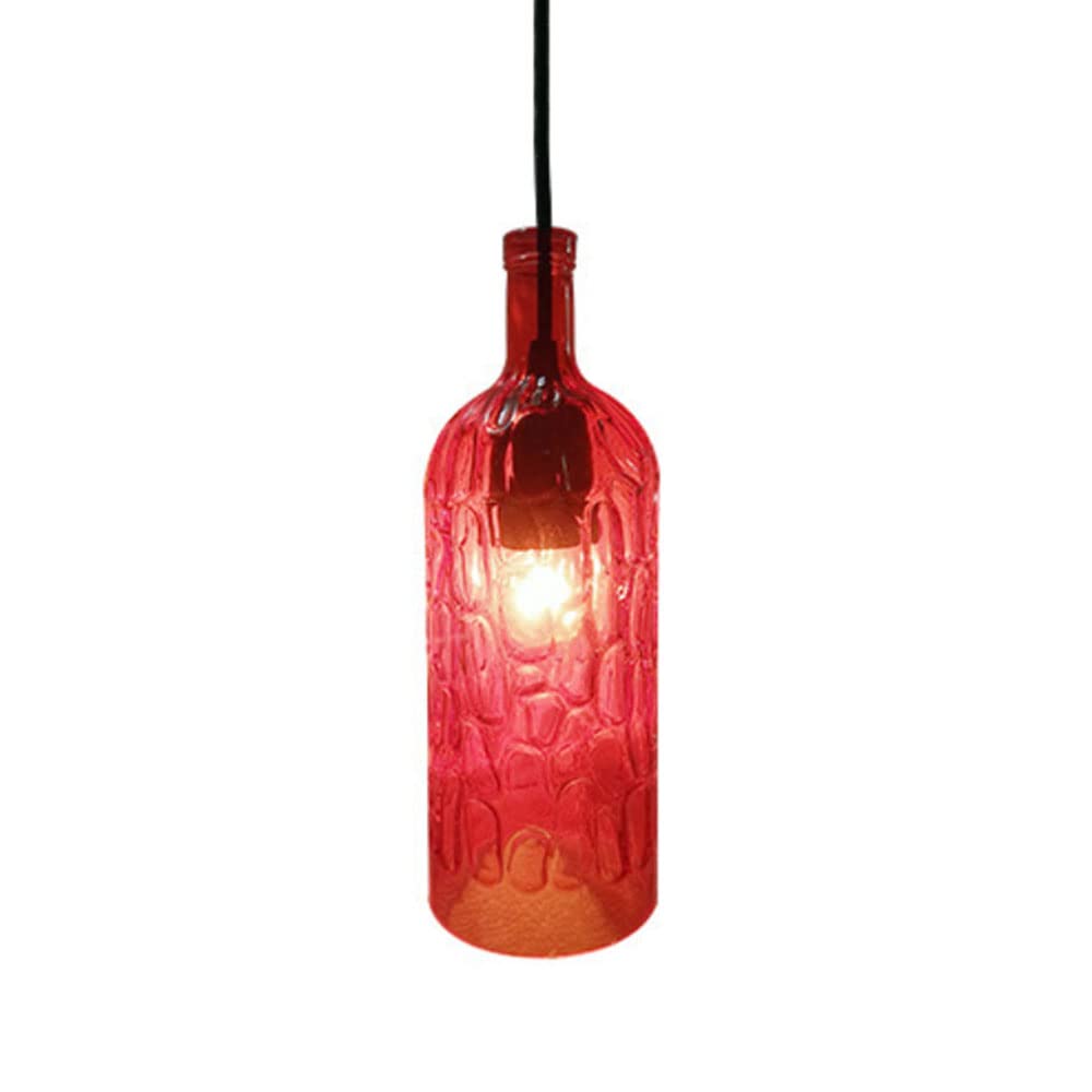 Modern LED Chandelier Light - Creative Wine Bottle Design with Glass Shade - Single Head Hanging Fixture for Ceiling - Perfect for Cafe, Bar & Home Decor (Red) - Elegant Dining Room & Living Room Lighting Solution
