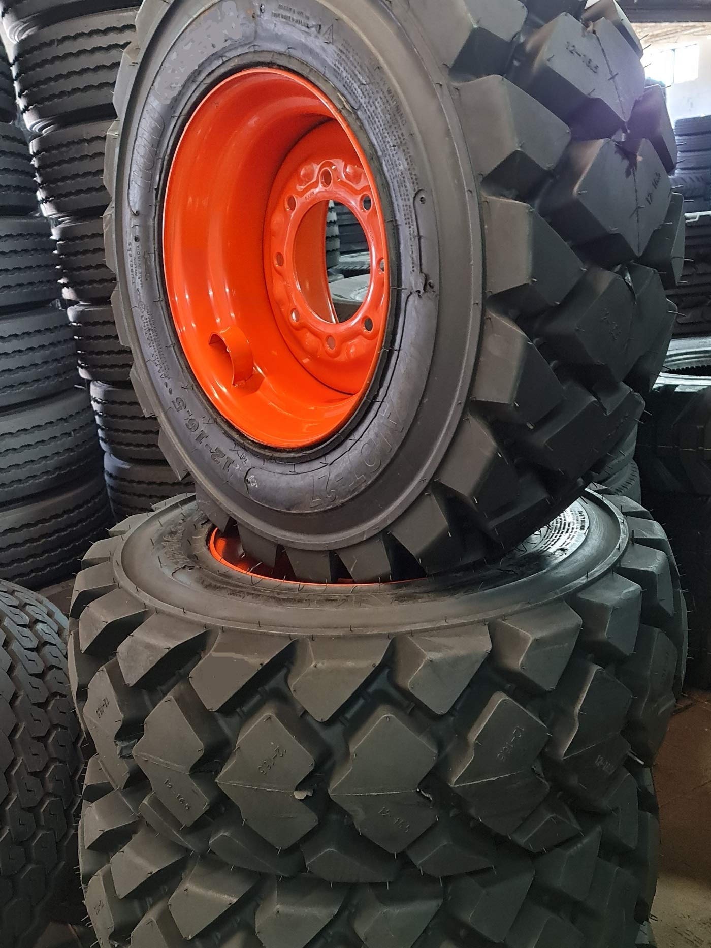 4-Pack 12-16.5 Skid Steer Loader Tires with Mounted Rims - 14 Ply Heavy Duty for Bobcat - Perfect for Construction, Landscaping & Farm Equipment
