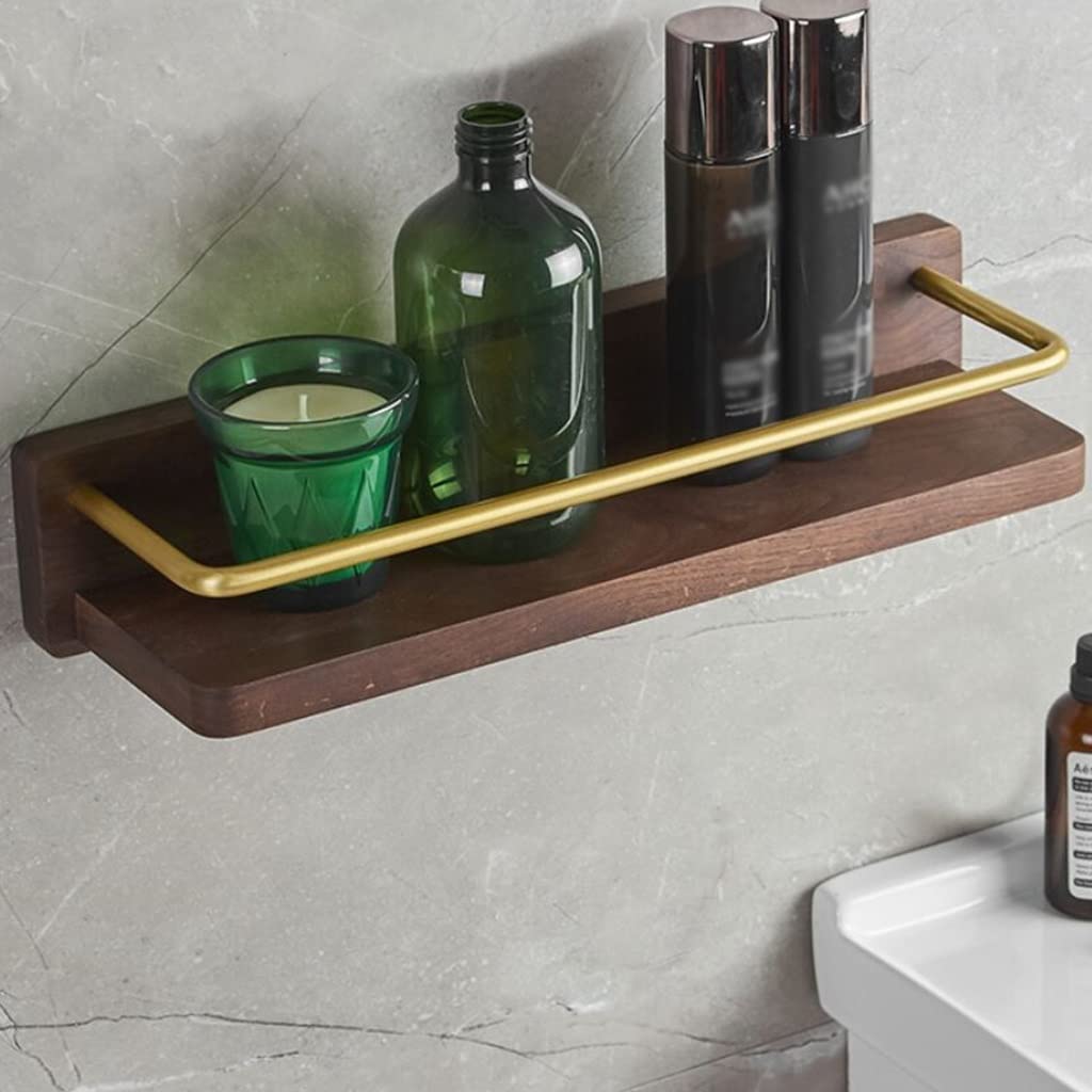 Premium Walnut Shower Caddy Shelf Organizer - Wall Mounted Bathroom Storage Rack with Hooks & Towel Bar for Soap, Shampoo & Cosmetics | Space Saving Bathroom Organizer for Showers, Vanities & Small Spaces