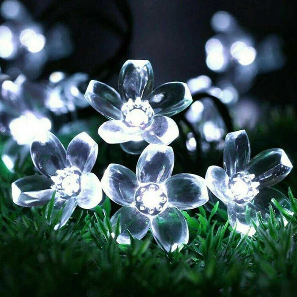 Solar Flower String Lights - 20/30/50 LED Waterproof Solar Fairy Lights, Cherry Blossom Outdoor Decorative Stake Lights for Garden, Patio, Yard, Pathway, Landscaping, Wedding & Party Decor (7m 50LED)