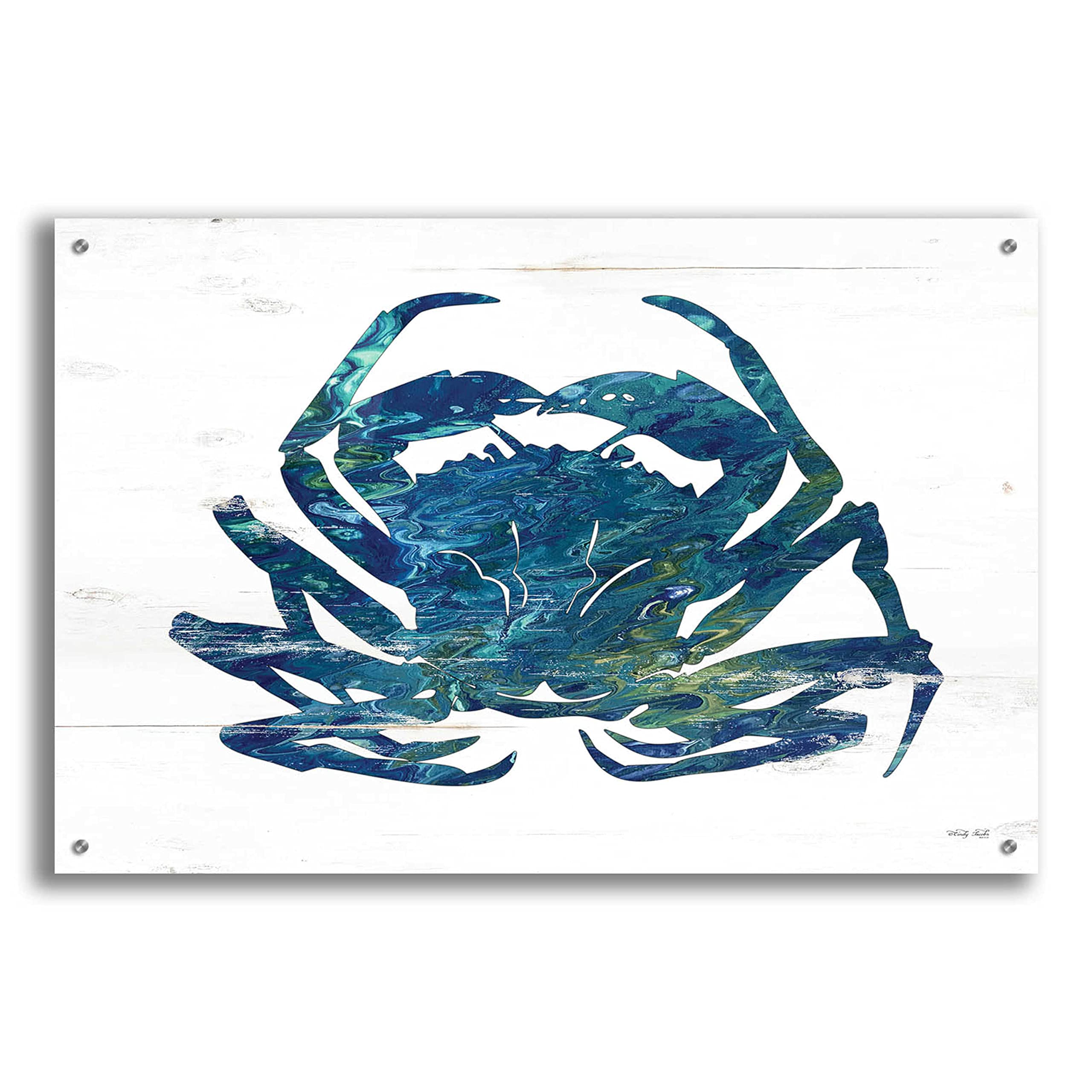 Blue Coastal Crab Acrylic Glass Wall Art by Cindy Jacobs - 36