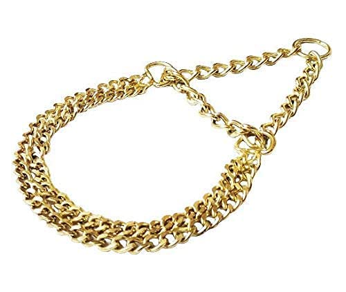 RvPaws 2 Layer Dog Choke Chain Martingale Collar - 24 Inch Adjustable Training Collar for Large Dogs (Gold) - Perfect for Obedience Training, Walking & Grooming