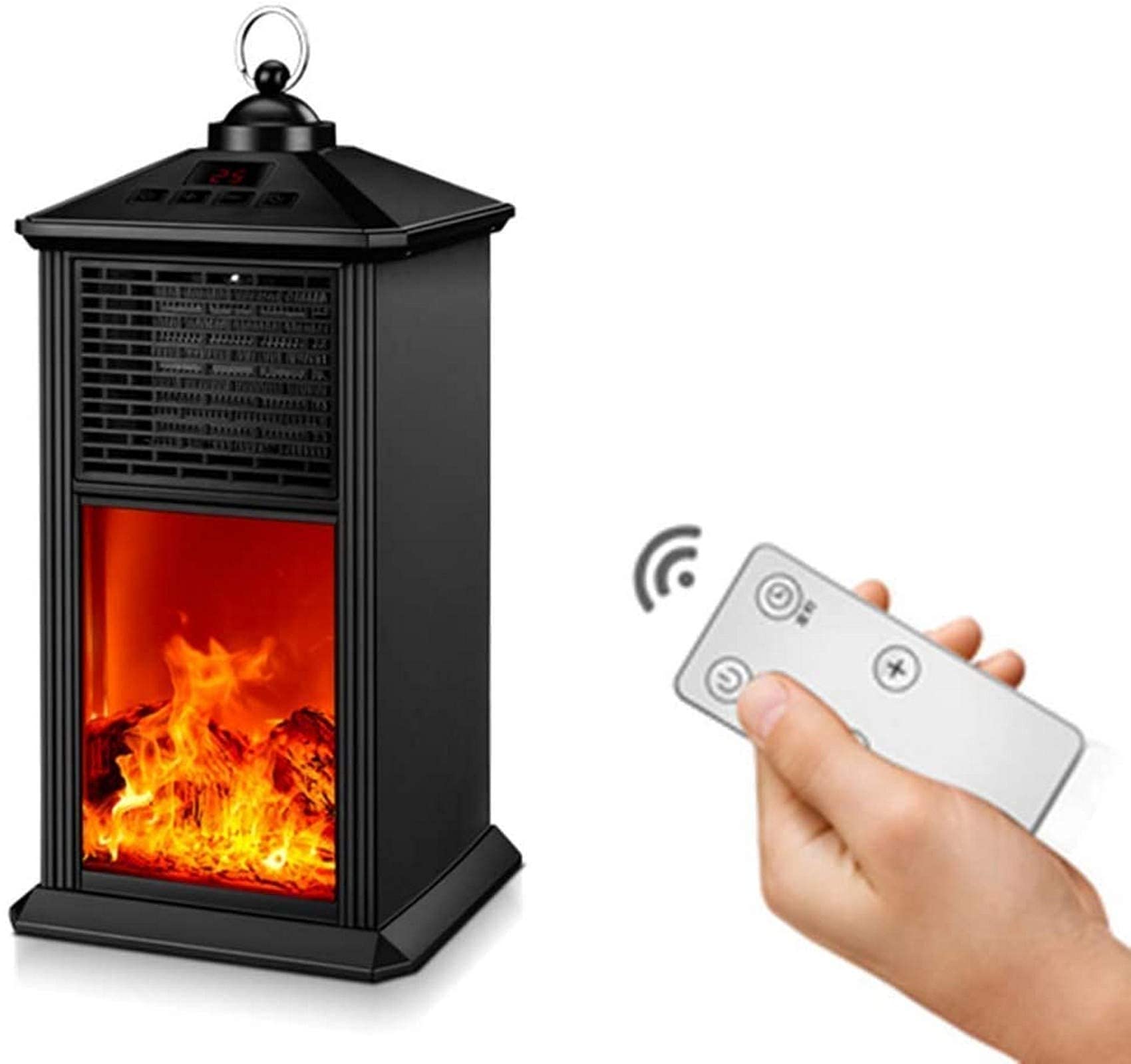 900W Electric Fireplace Heater with Realistic LED Flame & Remote Control - Energy Efficient Indoor Heating for Living Room, Bedroom & Office - Black