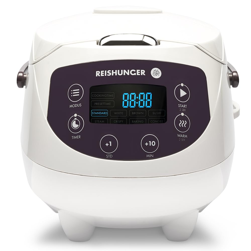 Reishunger Digital Mini Rice Cooker & Steamer - 3.5 Cup Small Japanese Style Rice Cooker with Ceramic Inner Pot, Keep-Warm Function & Timer - 8 Cooking Programs - Perfect for 1-3 People - Ideal for Dorms, Offices & Small Kitchens