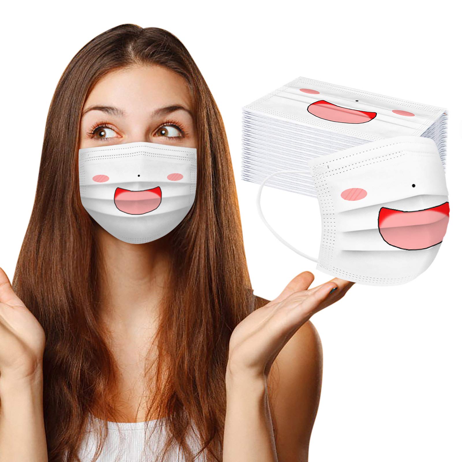 50PC Funny Disposable Face Masks for Adults - Cute Animal Print Design - Breathable Paper Face Cover for Women & Men - Perfect for Halloween Parties, Cosplay & Costume Events
