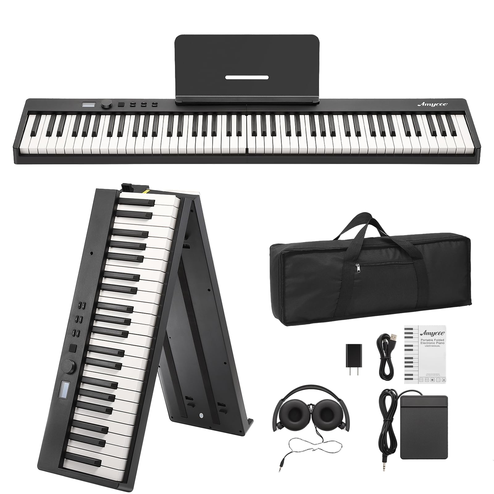GAOMON 88-Key Folding Digital Piano Keyboard - Portable Full-Size Electric Piano with Sustain Pedal, Bluetooth, USB MIDI, Headphones & Carrying Bag - Perfect for Beginners, Kids & Adults - Ideal for Home Practice, Travel & Music Learning