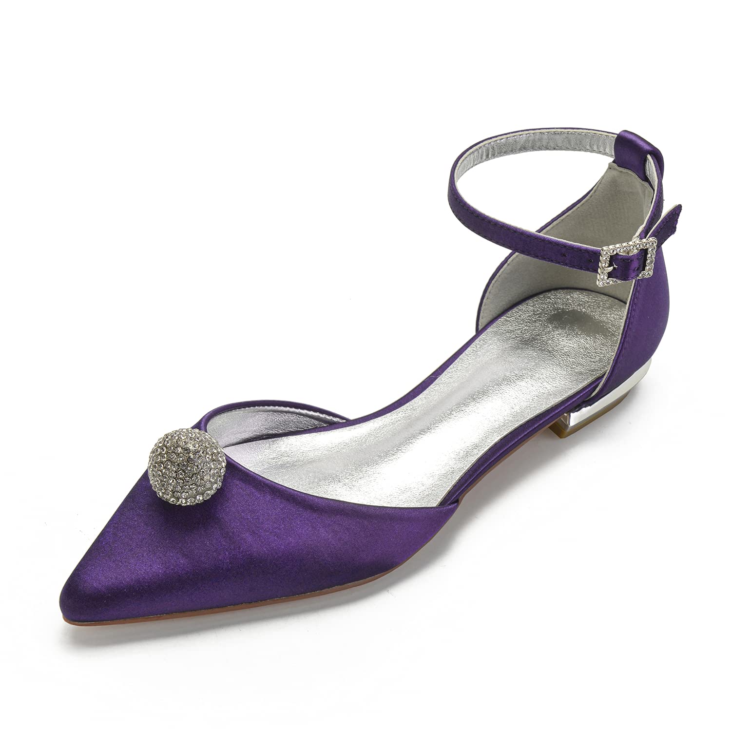 COMFASH Women's Wedding Flats - Satin Pointed Toe Bridal Shoes for Bride & Bridesmaids, Dark Purple Size 12 | Elegant Party Dress Shoes for Ceremony, Reception & Special Occasions