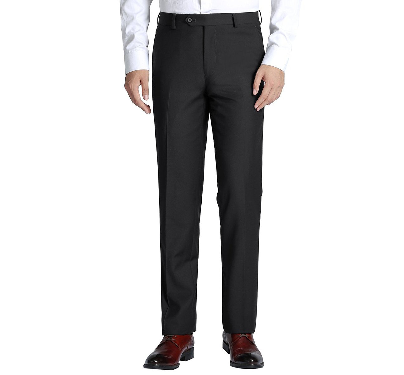 Renoir Black Regular Fit Flat Front Wool Suit Pants 508 for Men - Premium Italian Wool Dress Pants for Business, Office, and Formal Occasions