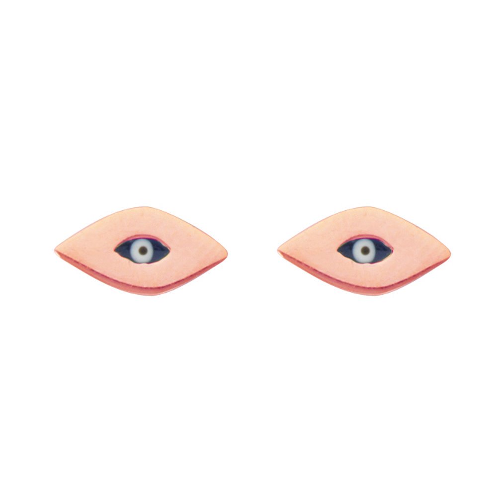 14K Rose Gold Evil Eye Stud Earrings for Women - Protection Jewelry Gift for Birthday, Travel & Everyday Wear