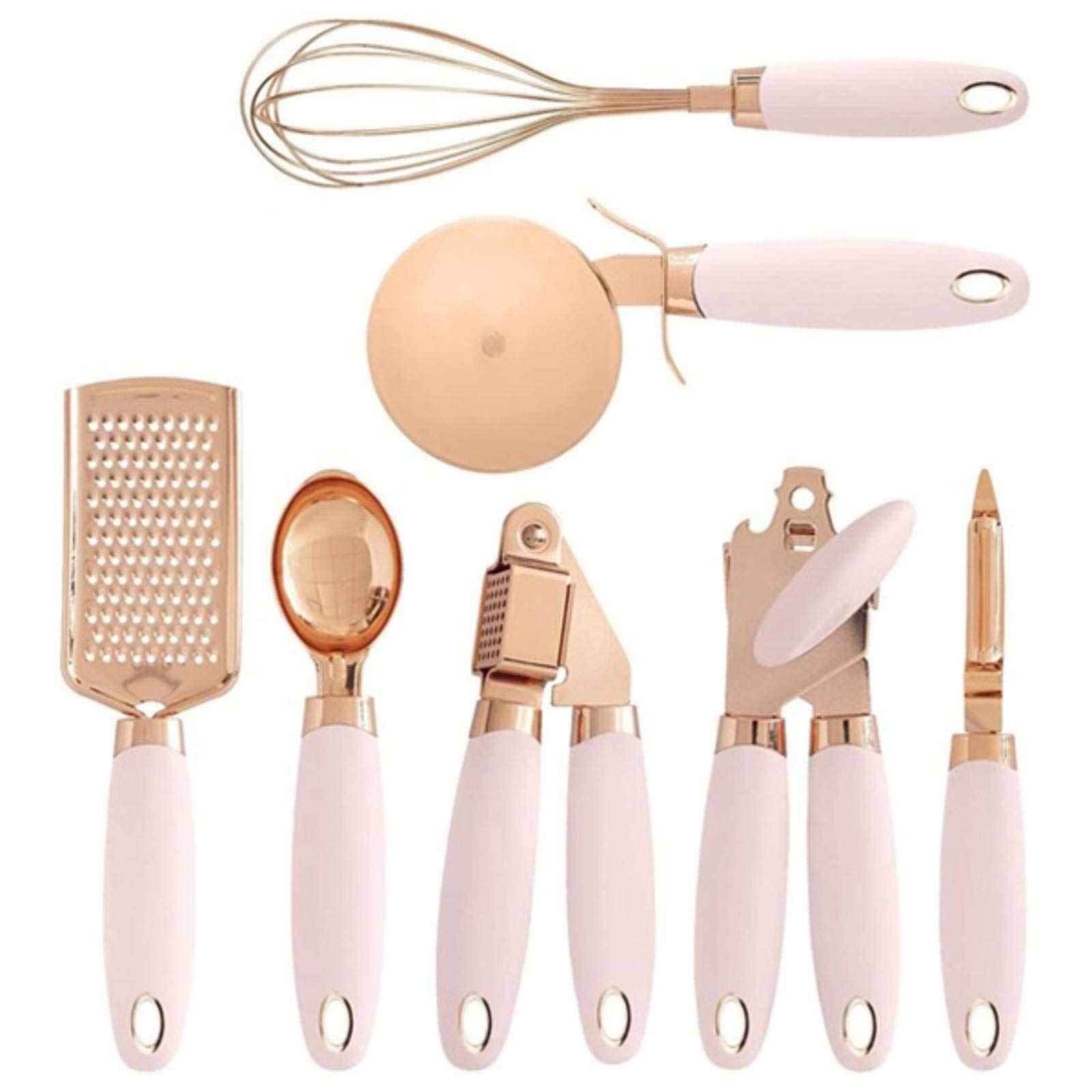 Premium 7-Piece Copper Kitchen Utensil Set - Stainless Steel with Soft-Touch Handles - Includes Garlic Press, Whisk & Cheese Grater - Ideal for Cooking, Baking & Food Prep - Perfect Gift for Home Chefs
