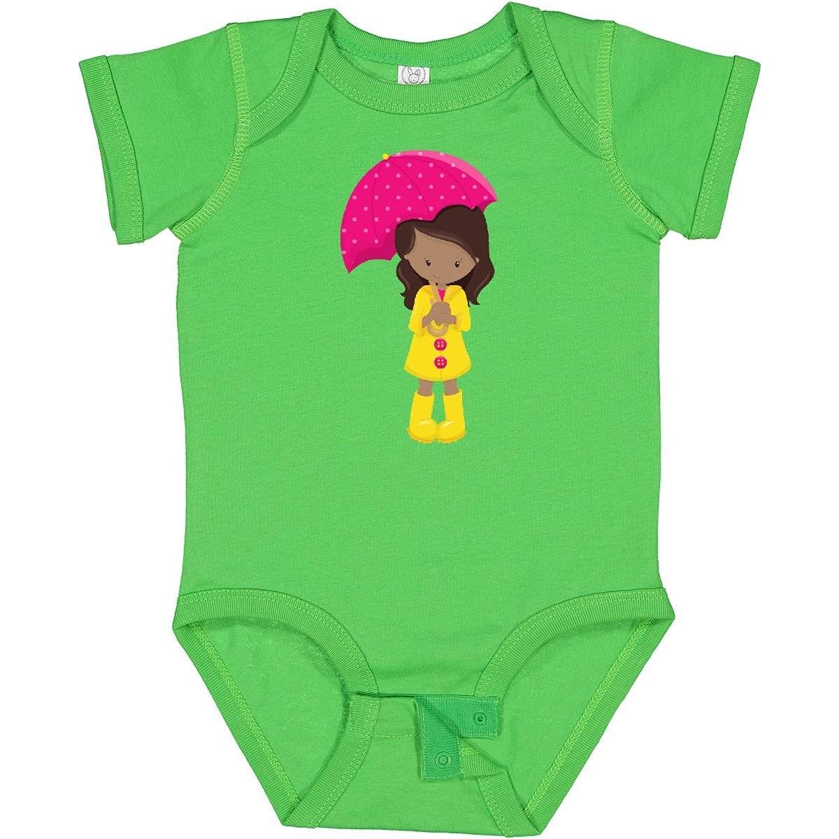 Inktastic African American Girl in Raincoat with Umbrella Baby Bodysuit - Cute Infant Outfit for Rainy Days, Playdates & Photo Shoots