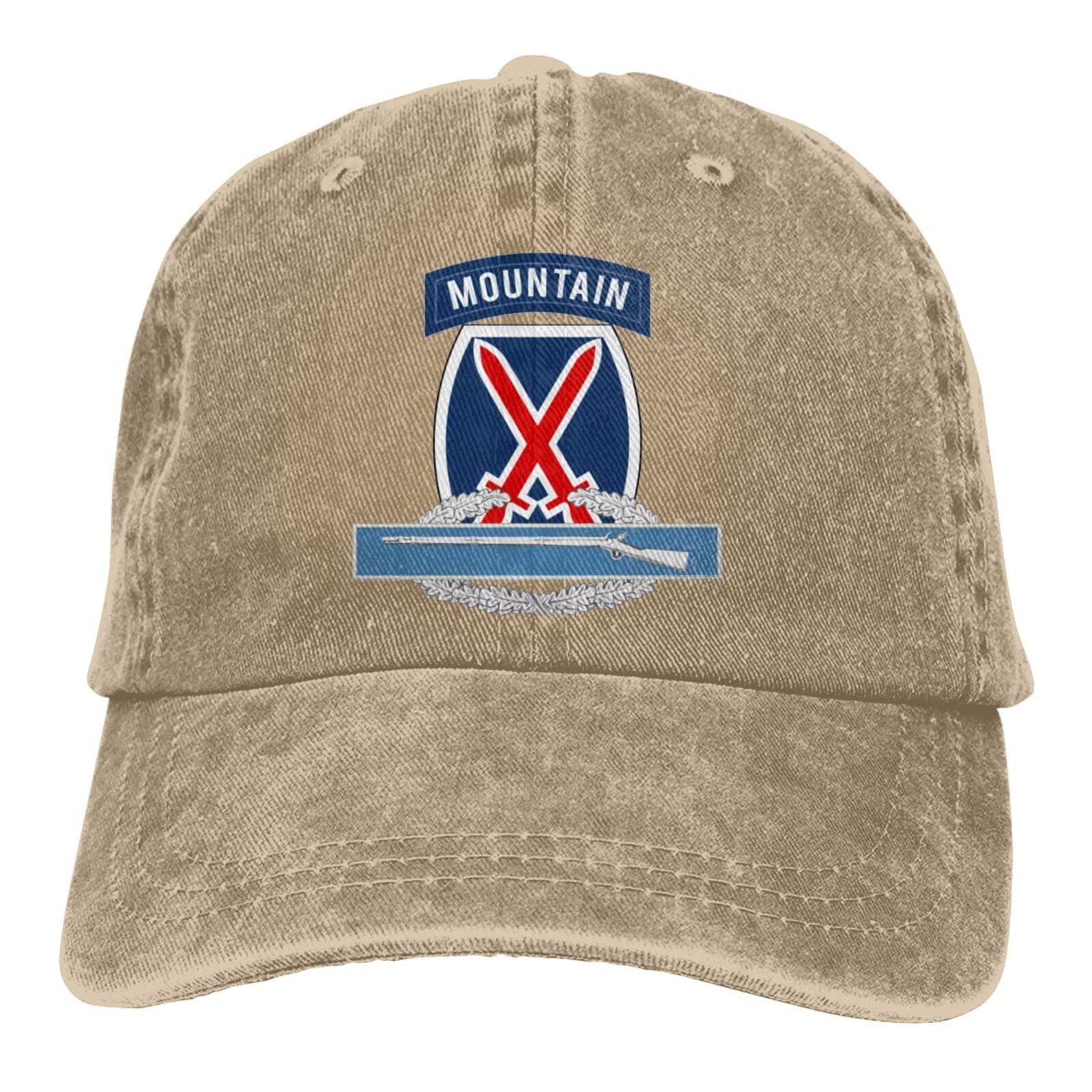 US Army 10th Mountain Combat Infantry Badge (CIB) Unisex Denim Baseball Cap - Military Style Hat for Outdoor Activities & Casual Wear