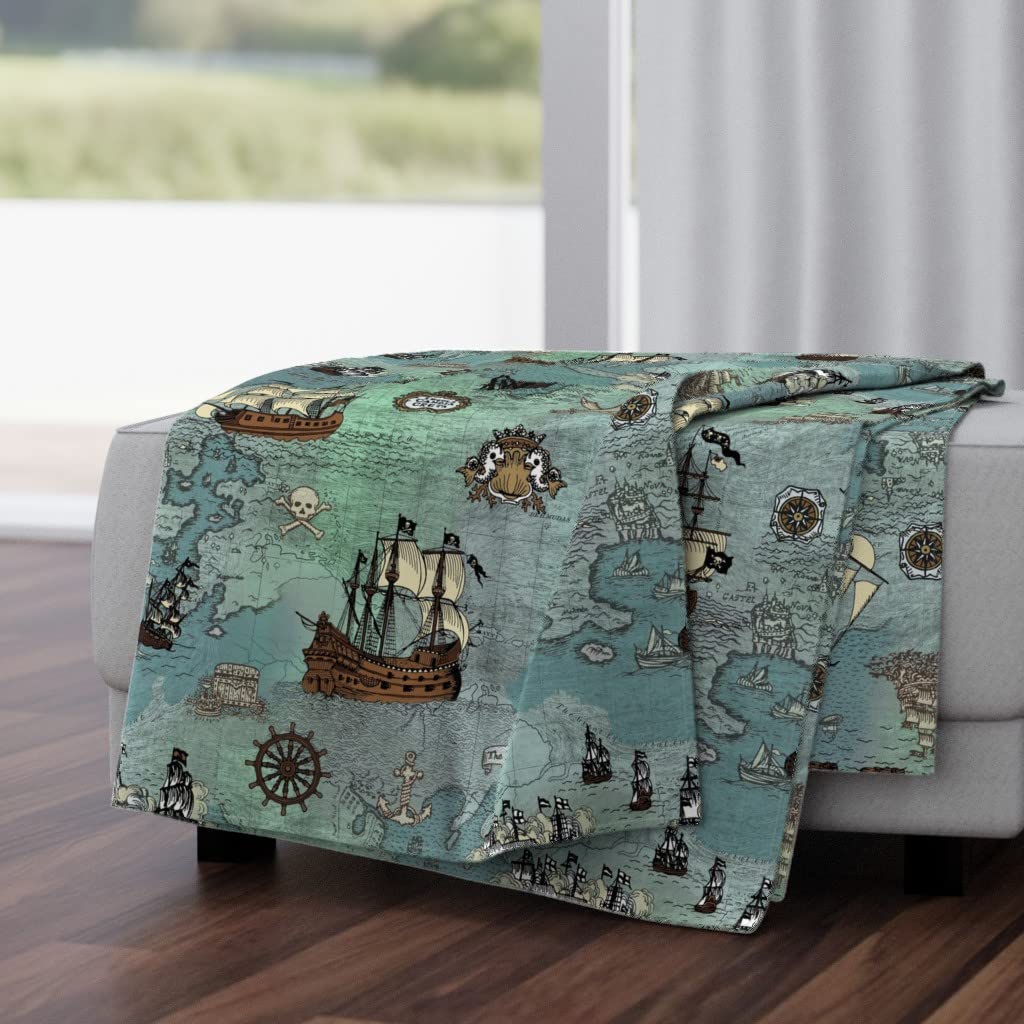 Pirate Map & Nautical Print Plush Minky Throw Blanket 50