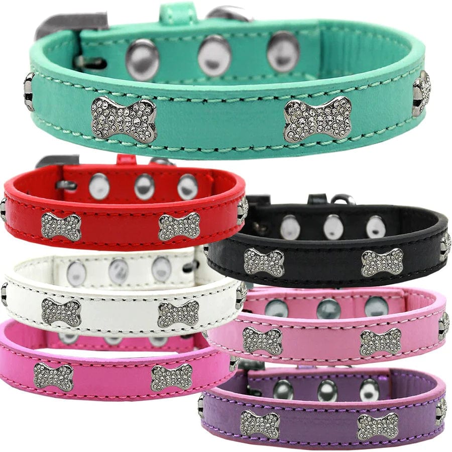 Stylish Faux Leather Dog Collar with Rhinestone Bling - Adjustable Pet Neckband for Small & Medium Dogs - Perfect for Daily Walks, Training & Fashion Accessories