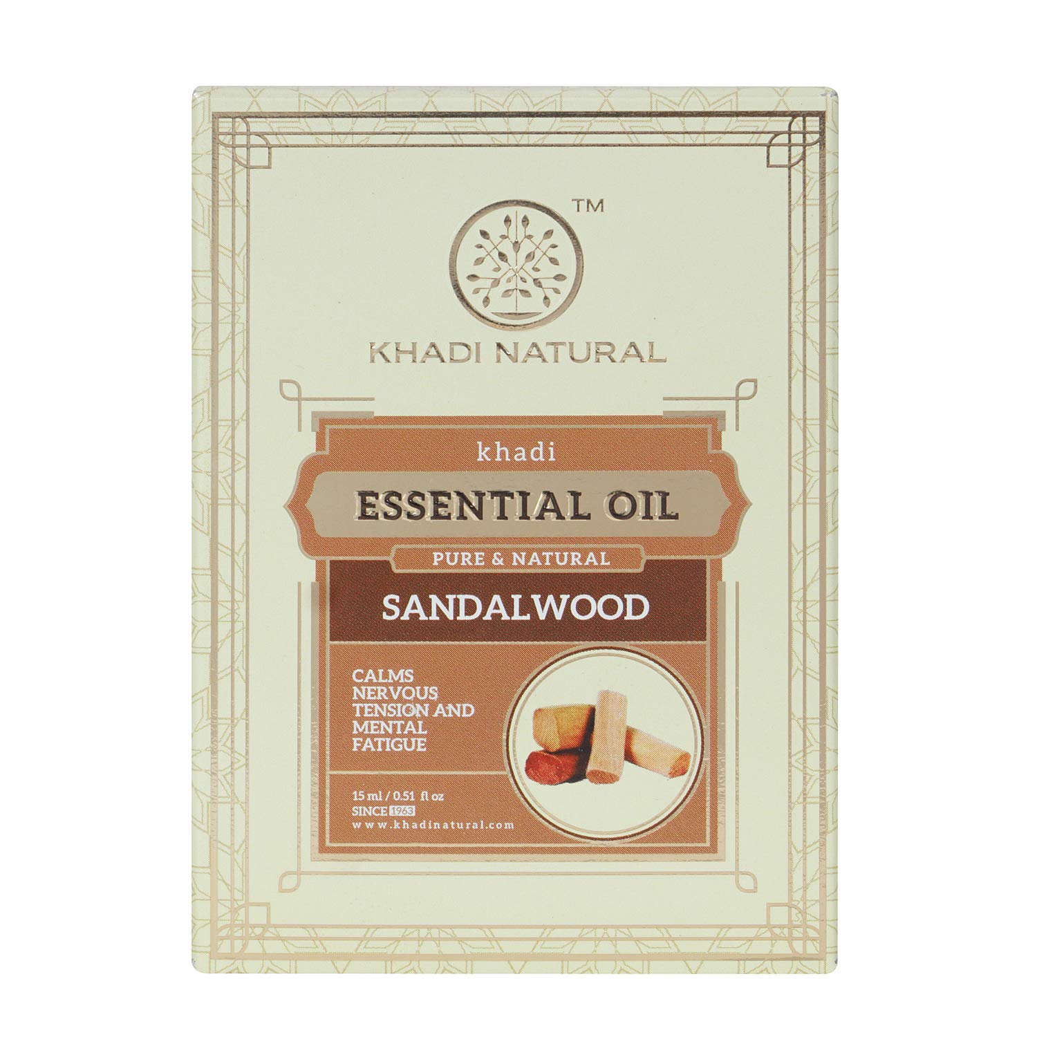 Khadi Natural Sandalwood Essential Oil 15ml - 100% Pure & Organic Aromatherapy Oil for Relaxation, Stress Relief & Skin Care | Ayurvedic Therapeutic Grade | Perfect for Diffusers, Massage & Meditation
