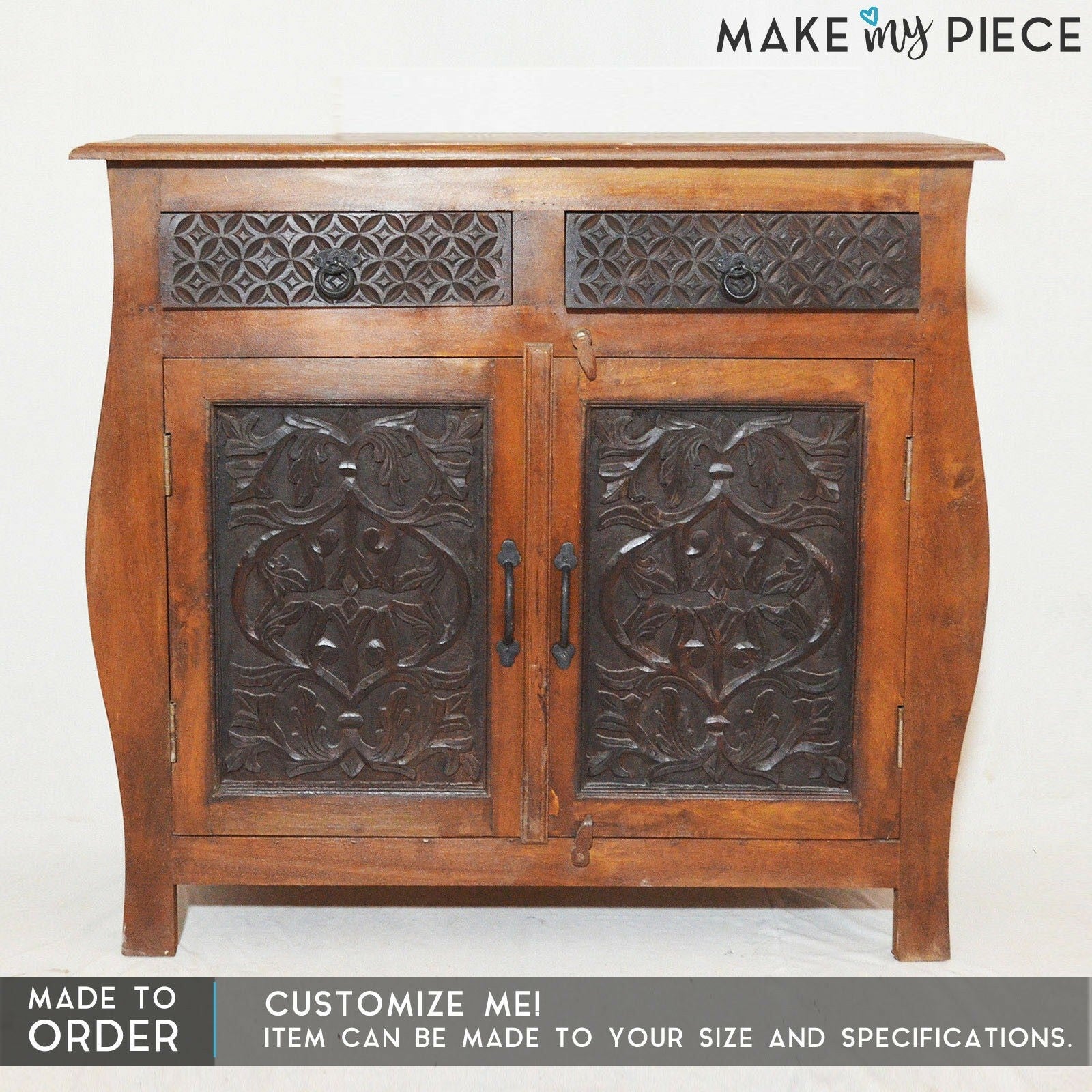 French Colonial Hand Carved Solid Wood Sideboard - Antique Brown Buffet Cabinet for Dining Room, Living Room & Entryway Storage