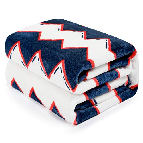 TILLYOU Fleece Plush Throw Blanket 50x60 Inches - Ultra Soft Lightweight Fuzzy Blanket for Kids & Adults - Navy Blue Chevron Pattern - Perfect for Bed, Couch, Sofa, Travel & Nap - Warm Cozy Flannel Blanket for Winter & Cold Weather