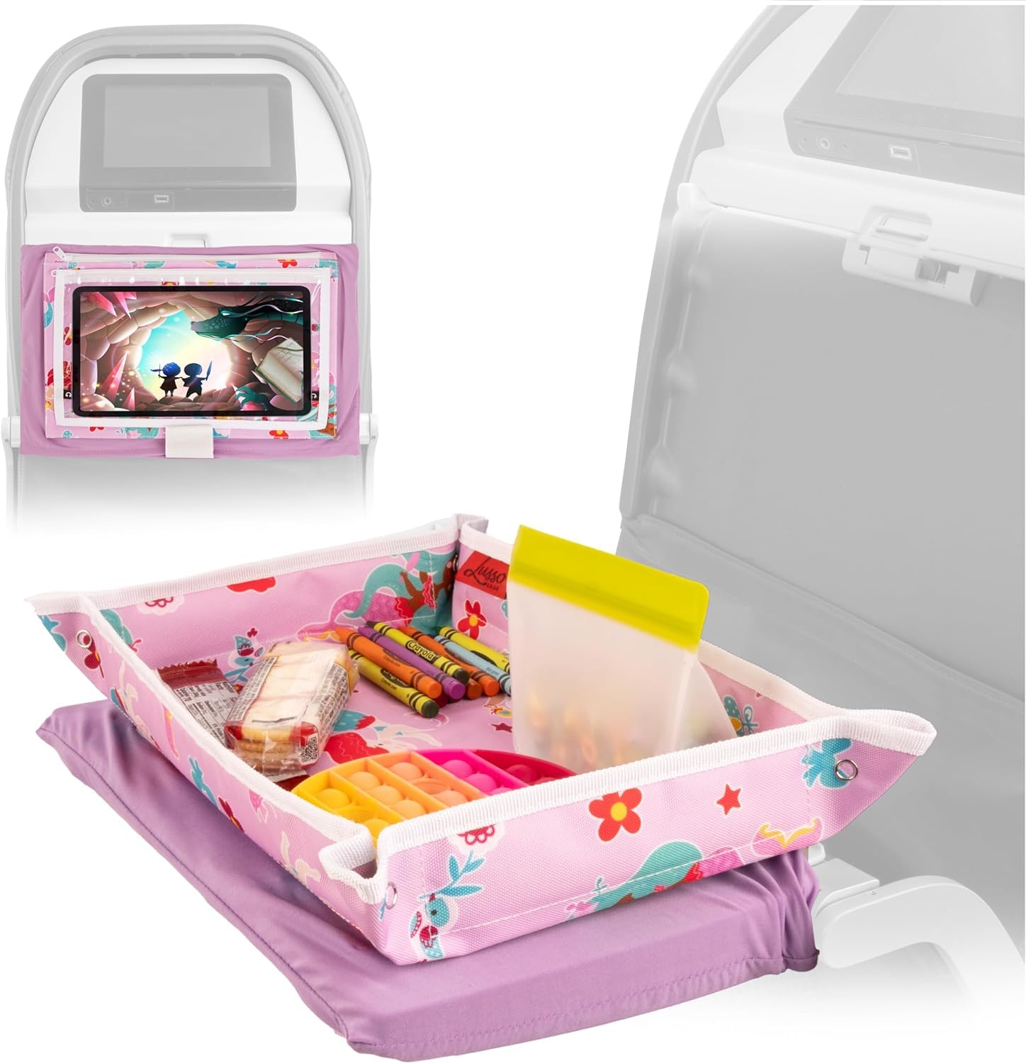 Lusso Gear Kids Airplane Tray Table Cover with Storage Pockets - Travel Essentials for Toddlers & Babies - Reusable Airplane Tray Cover for Flights, Trains & Cars - Perfect for Snacks, Toys & Activities (Mermaid Design) - Ideal for Long Flights, Road Trips & Family Travel