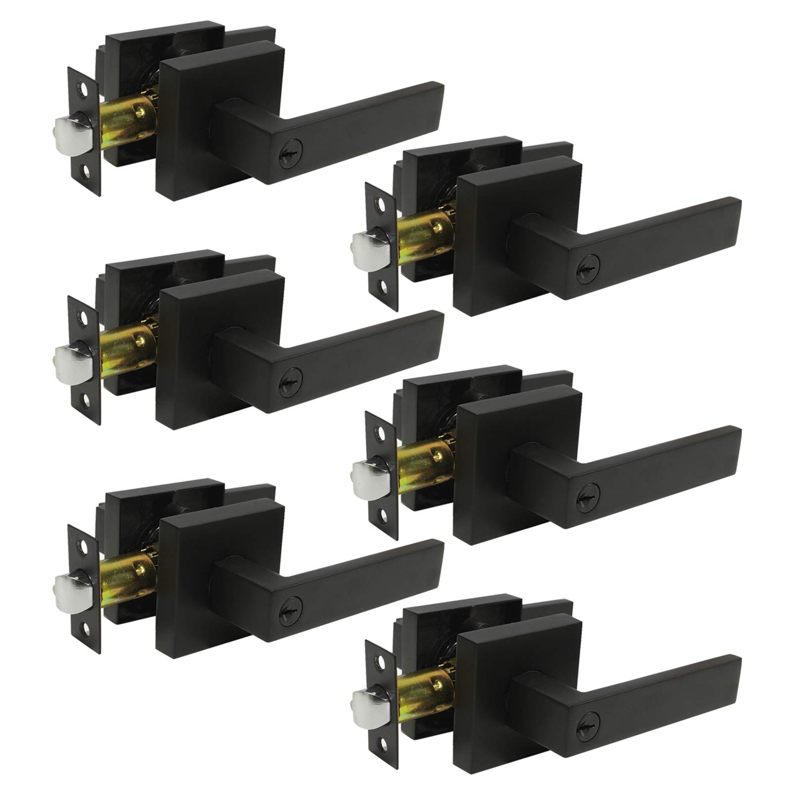 **Probrico Heavy Duty Keyed Door Entry Levers - Matte Black Exterior Door Handleset with Different Keys (6-Pack) | Secure Front/Back Gate Lockset for Home, Office & Commercial Use**