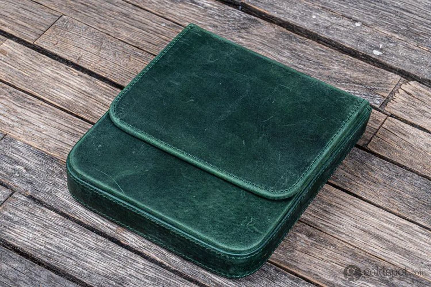Galen Leather Magnum Opus 6 Slots Hard Pen Case - Premium Crazy Horse Leather in Forest Green - Perfect for Fountain Pens, Calligraphy & Stationery Storage