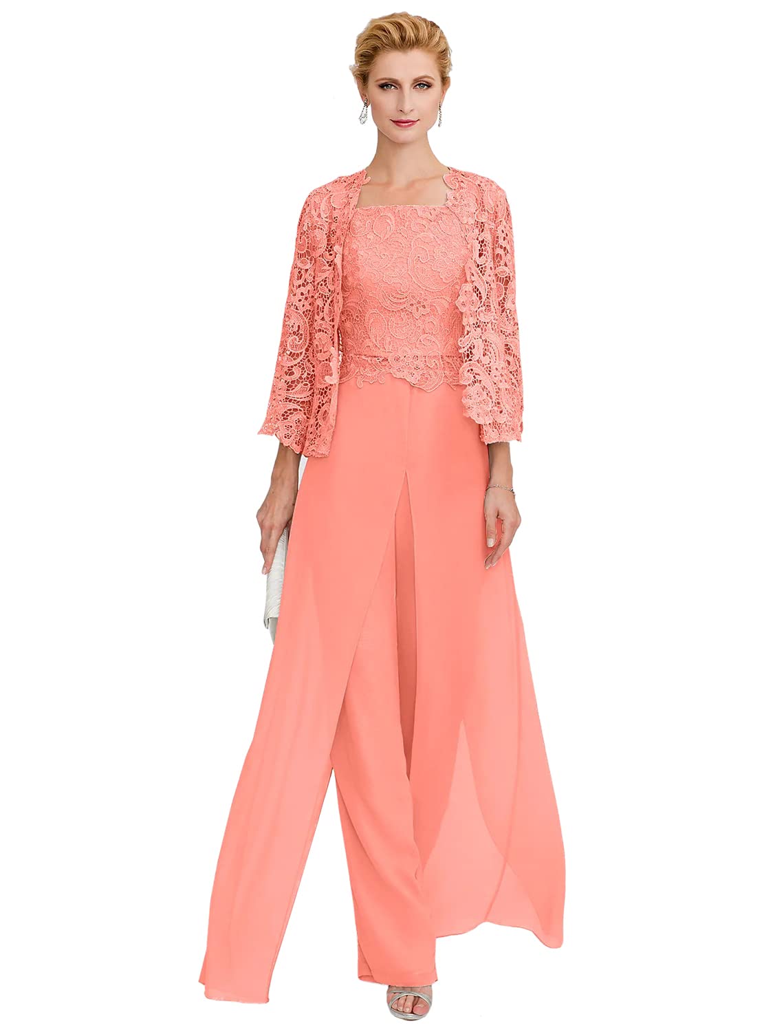 Elegant Women's 3-Piece Lace Mother of The Bride Pant Suit Set - Long Sleeve Wedding Outfit with Jacket & Dress - Plus Size Formal Attire for Weddings, Parties & Special Occasions
