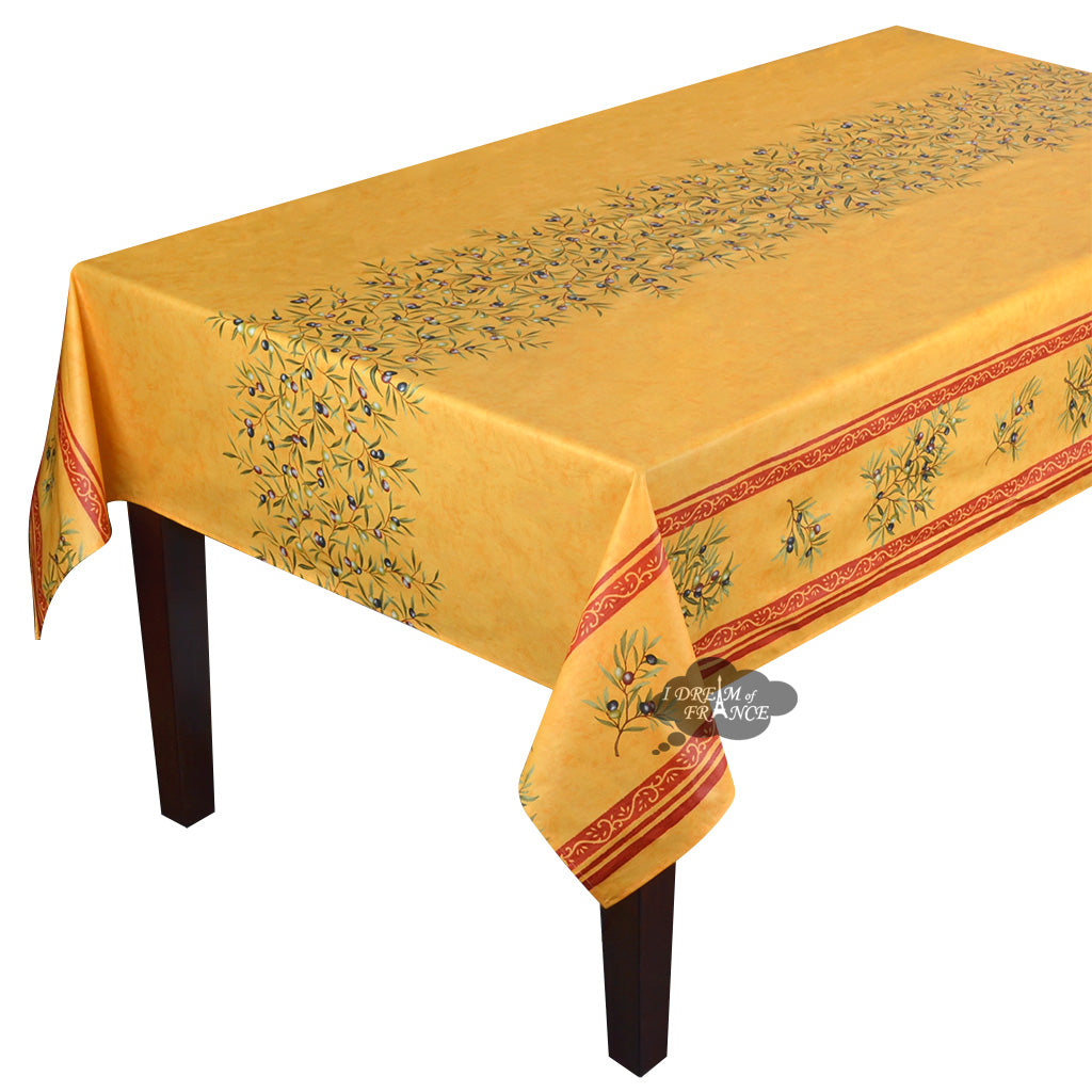 60x78 Inch Yellow Double Border Rectangular Tablecloth - Clos des Oliviers Acrylic Coated Cotton by Label France - Perfect for Dining Room, Kitchen, and Outdoor Gatherings