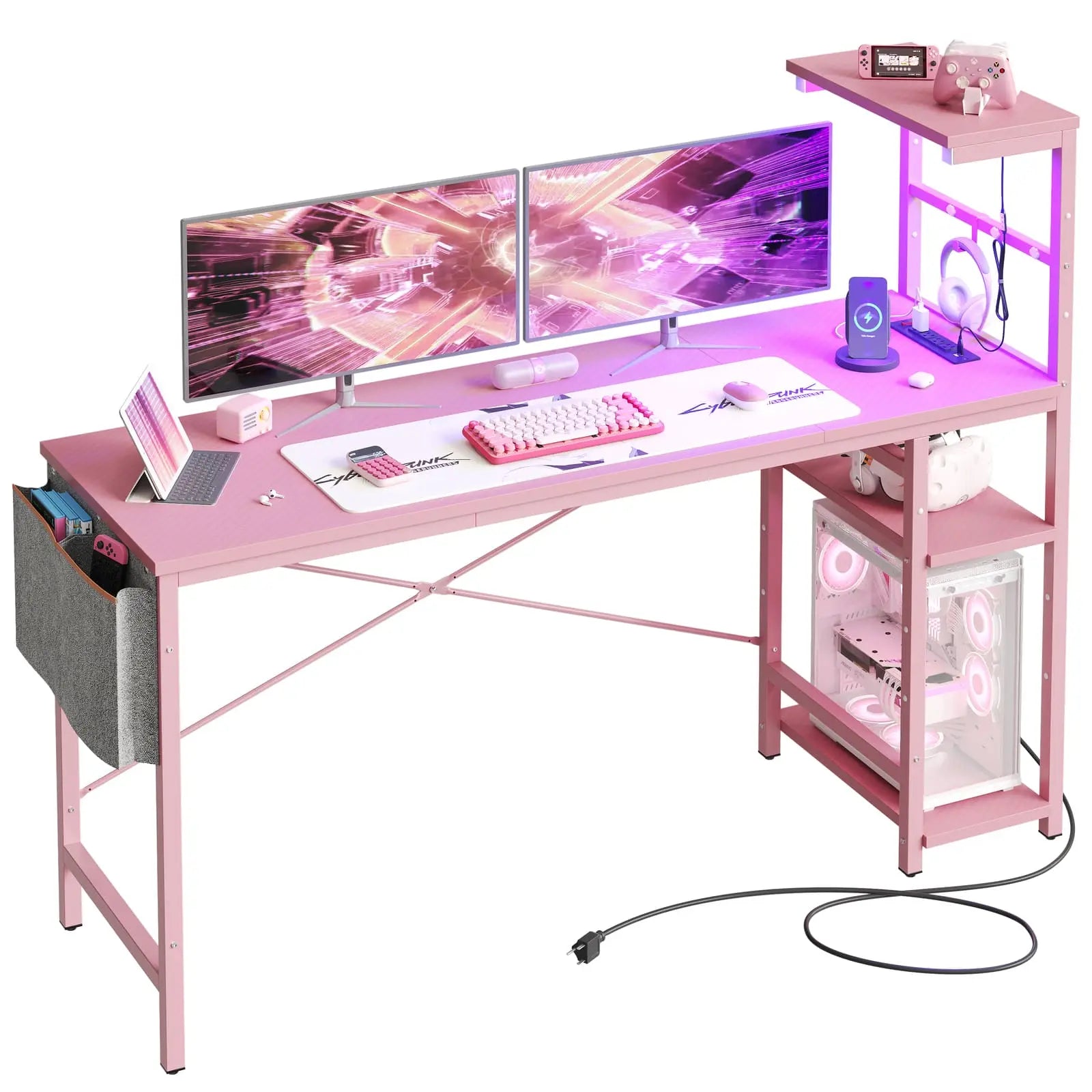 Bestier 61 Inch Large Computer Desk with Reversible Shelves - Ergonomic Gaming Desk for PC, Laptop & Workstation - Perfect for Home Office, Gaming Setup & Study Room