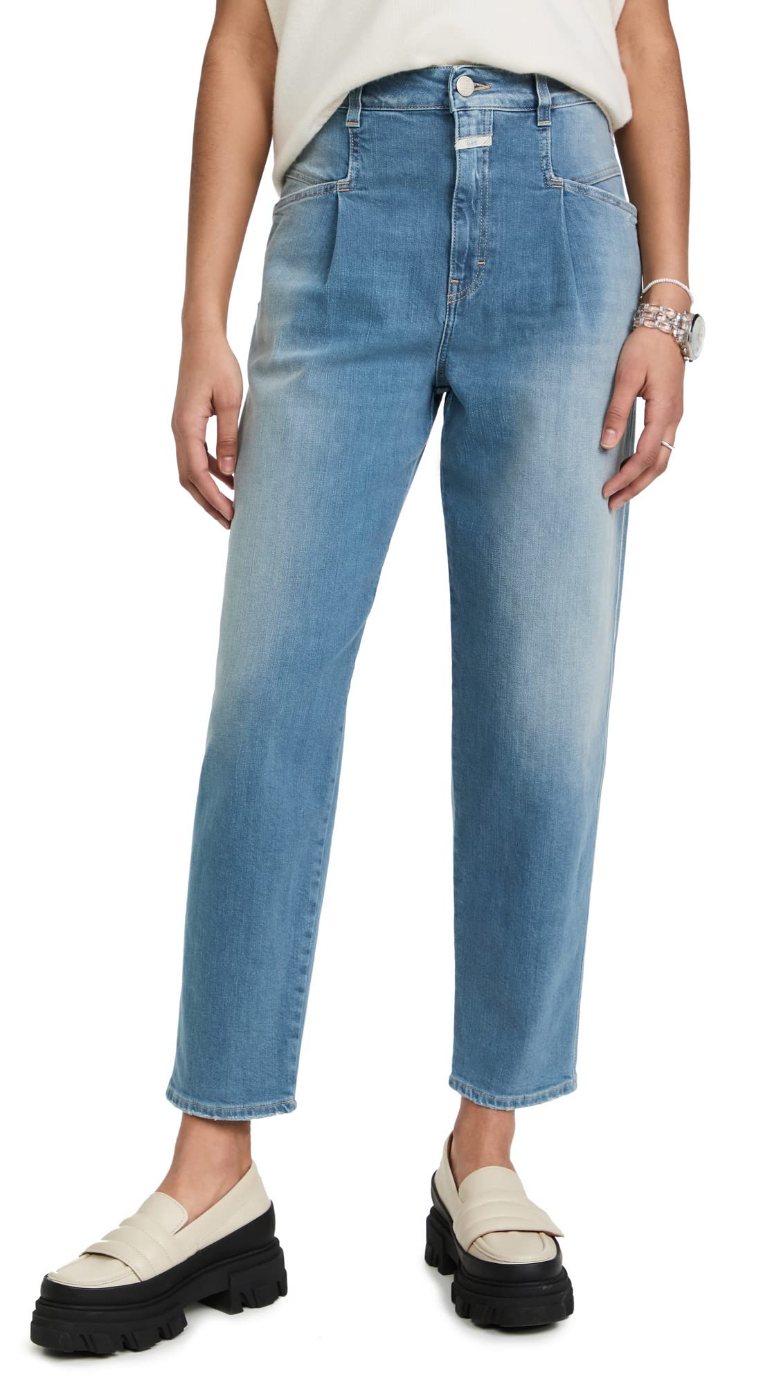 Women's High Waist Closed Pearl Embellished Jeans - Stylish Distressed Denim Pants for Casual Outings & Date Nights