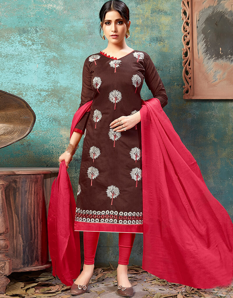 Brown Cotton Chudidar Salwar Suits for Women - Traditional Indian Ethnic Wear for Festivals, Weddings & Special Occasions
