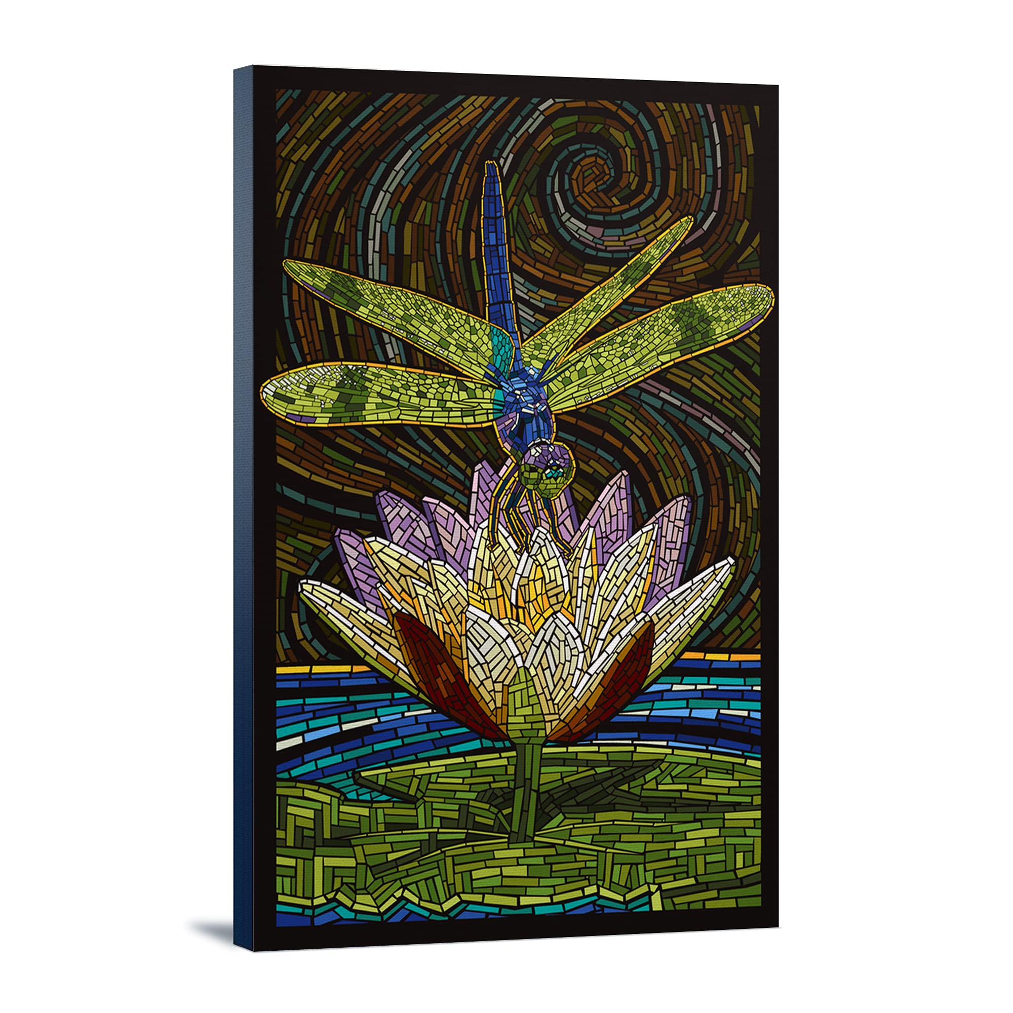 Dragonfly Paper Mosaic Art - 24x36 Inch Gallery Wrapped Canvas Wall Decor - Perfect for Living Room, Bedroom & Office Decorations
