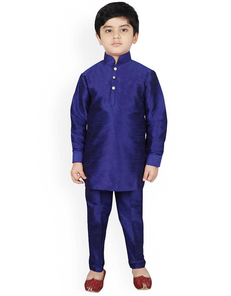Premium Blue Kurta Pajama Set - 100% Pure Dhupion Silk Indian Ethnic Wear for Men - Perfect for Weddings, Festivals & Special Occasions