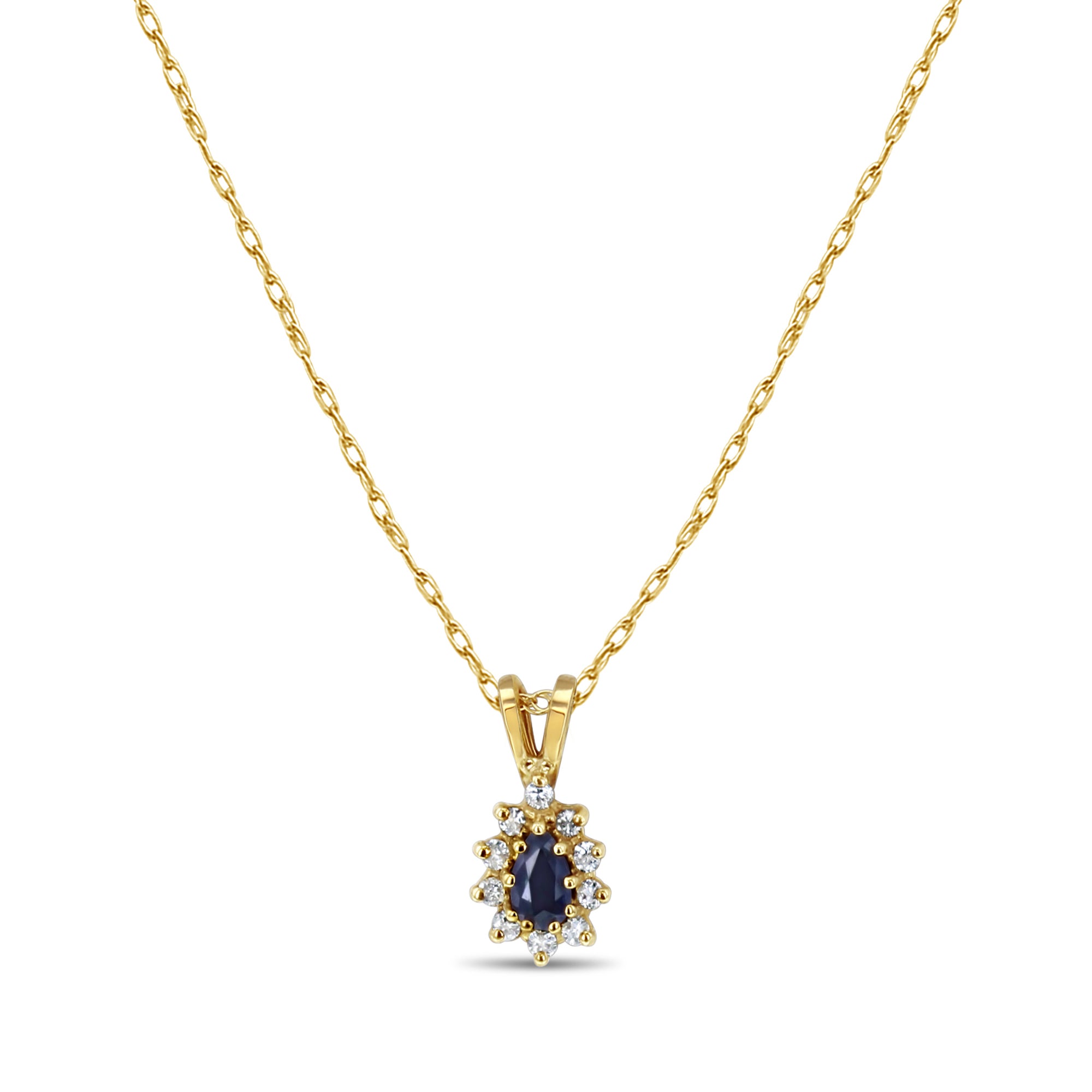 0.5 Carat Sapphire and Diamond Halo Pendant Necklace in 14K Yellow Gold - Elegant Jewelry Gift for Women, Perfect for Anniversaries & Special Occasions